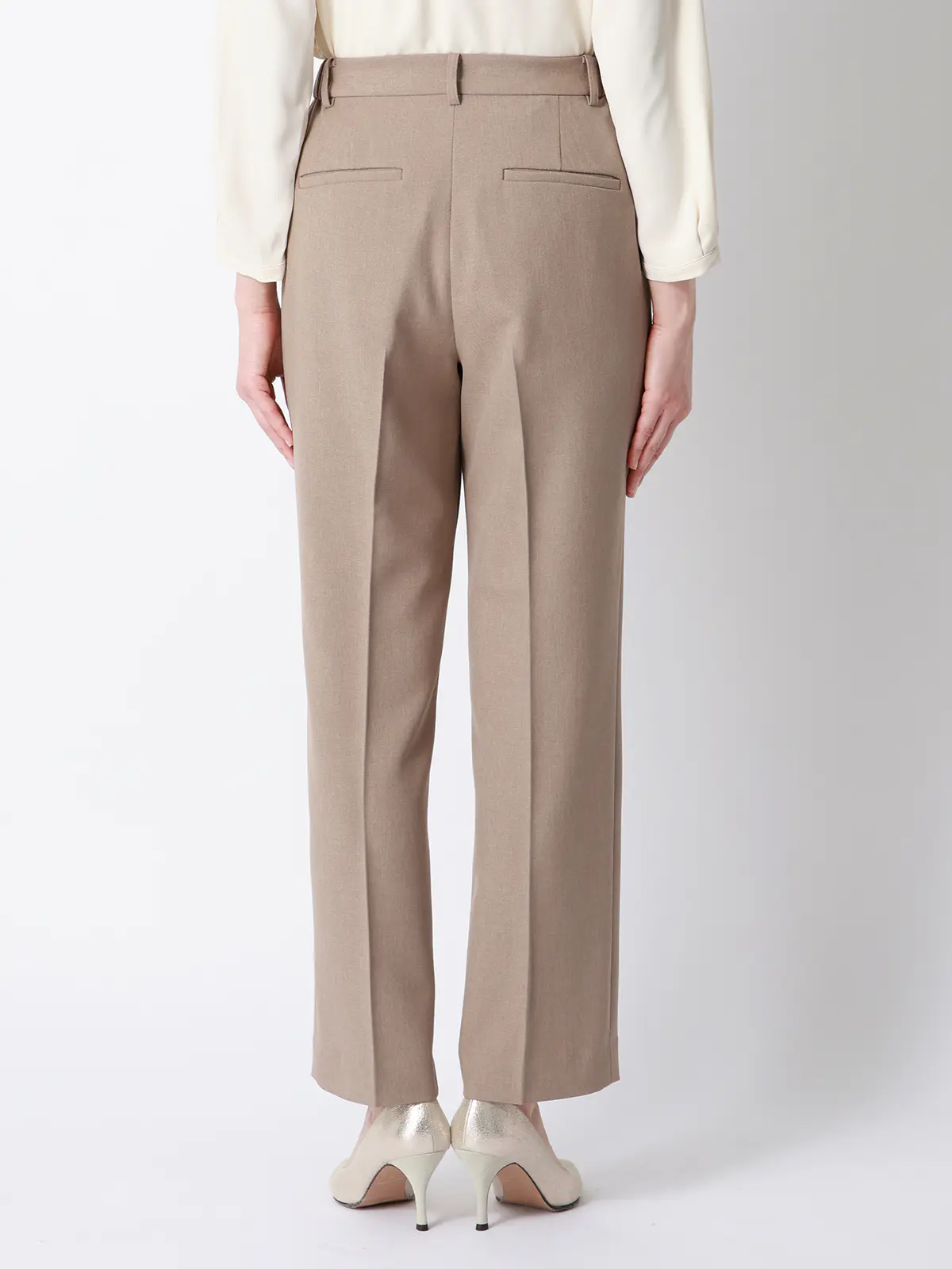みんなのスーツ／ピンタックストレートパンツ／ウォッシャブル／PRESTIGE TECHNOLOGY ベージュ S