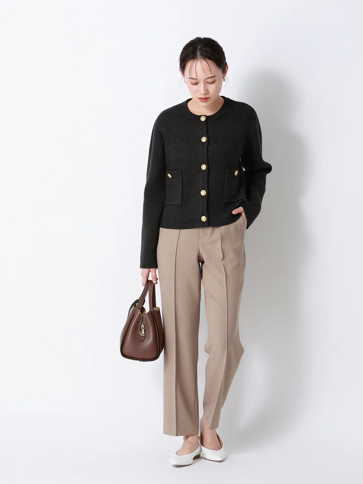 みんなのスーツ／ピンタックストレートパンツ／ウォッシャブル／PRESTIGE TECHNOLOGY ベージュ S