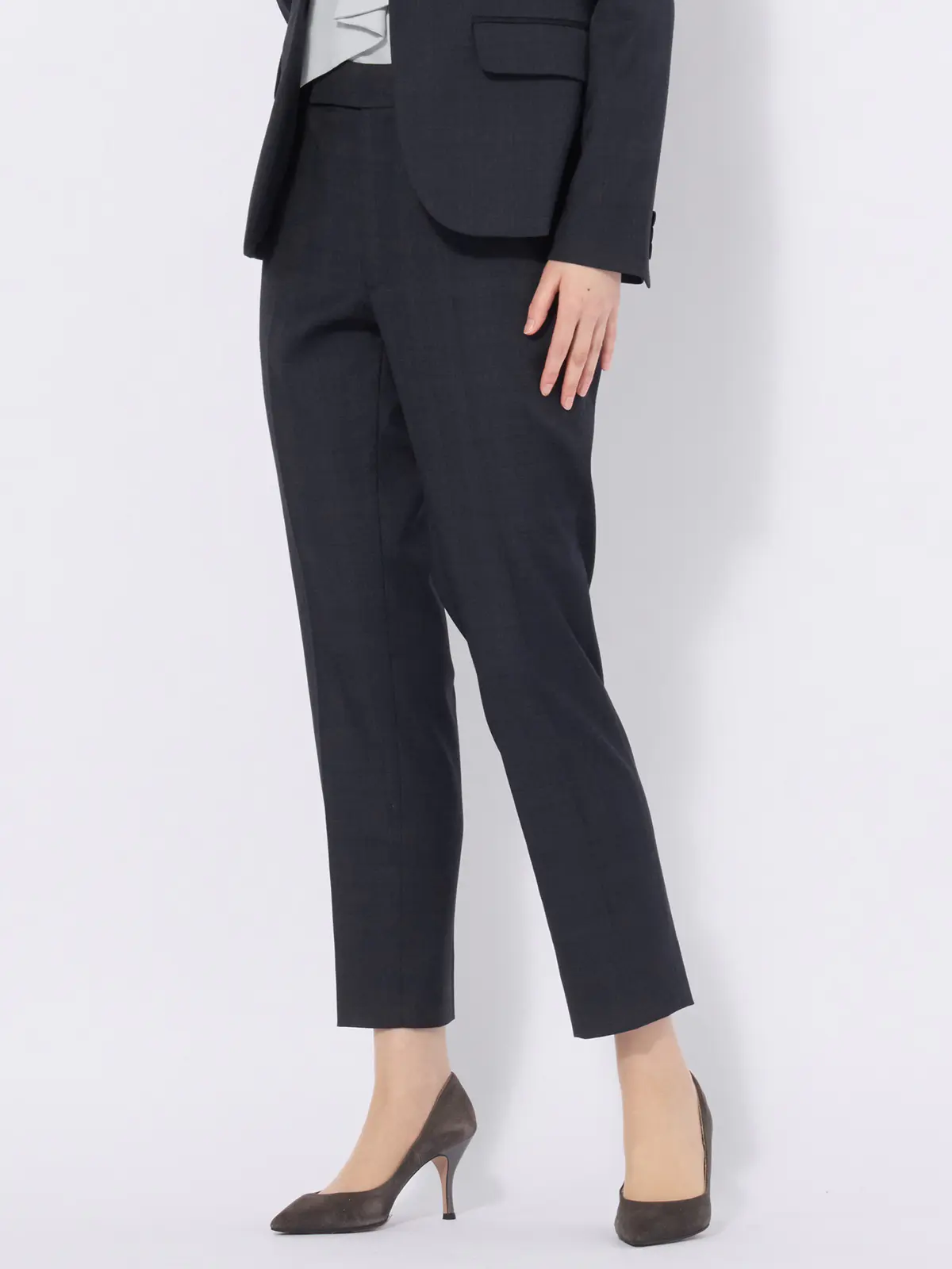 テーパードパンツ/ウォッシャブル/ストレッチ/WOOLISH/グレンチェック ネイビー 34(5号)