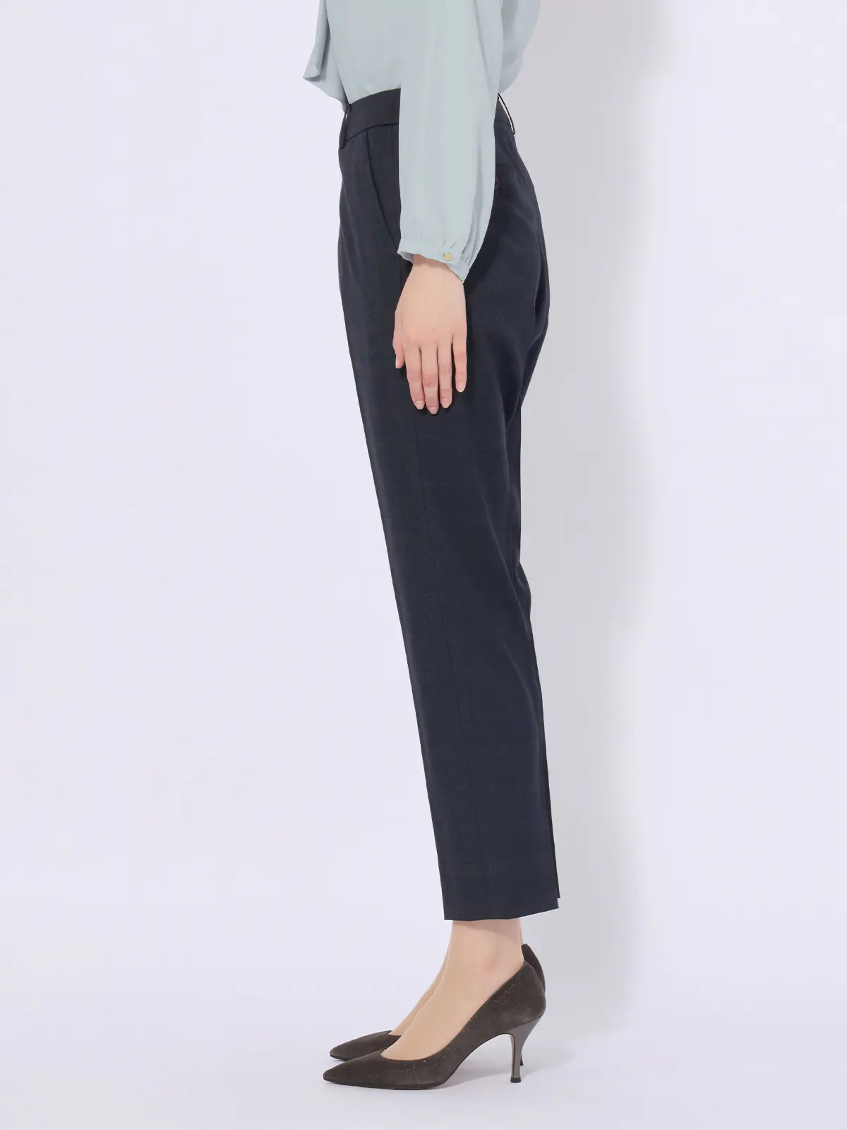 テーパードパンツ/ウォッシャブル/ストレッチ/WOOLISH/グレンチェック ネイビー 34(5号)