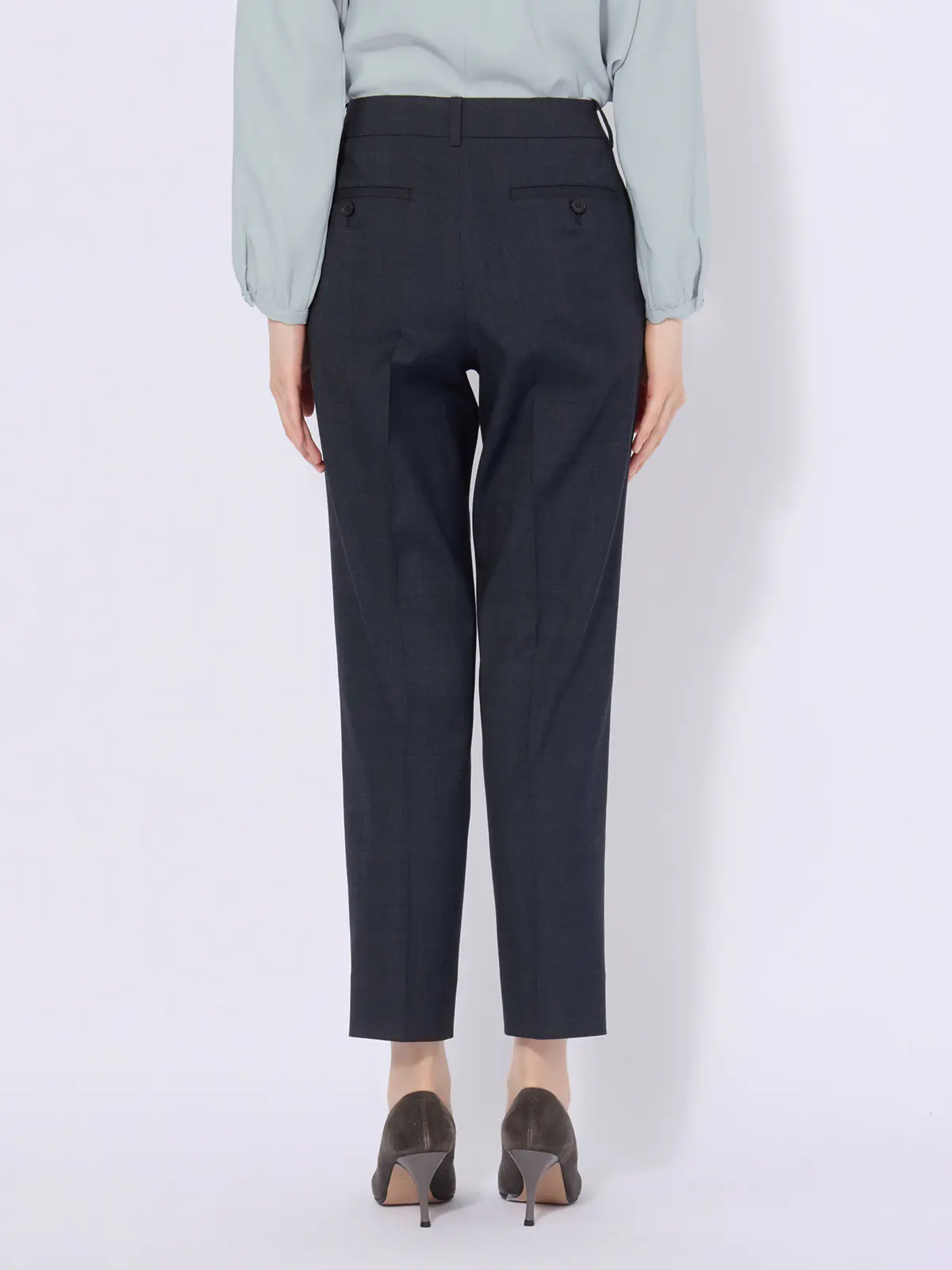 テーパードパンツ/ウォッシャブル/ストレッチ/WOOLISH/グレンチェック ネイビー 34(5号)