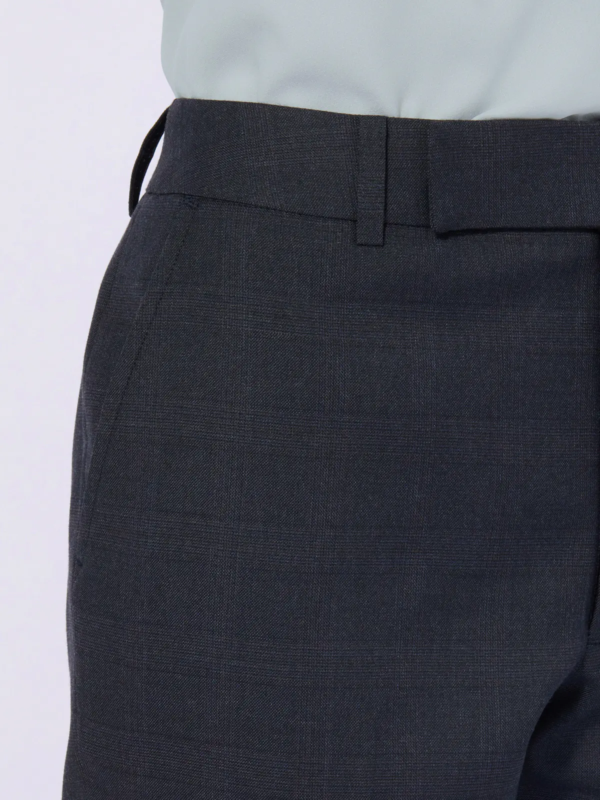 テーパードパンツ/ウォッシャブル/ストレッチ/WOOLISH/グレンチェック ネイビー 34(5号)