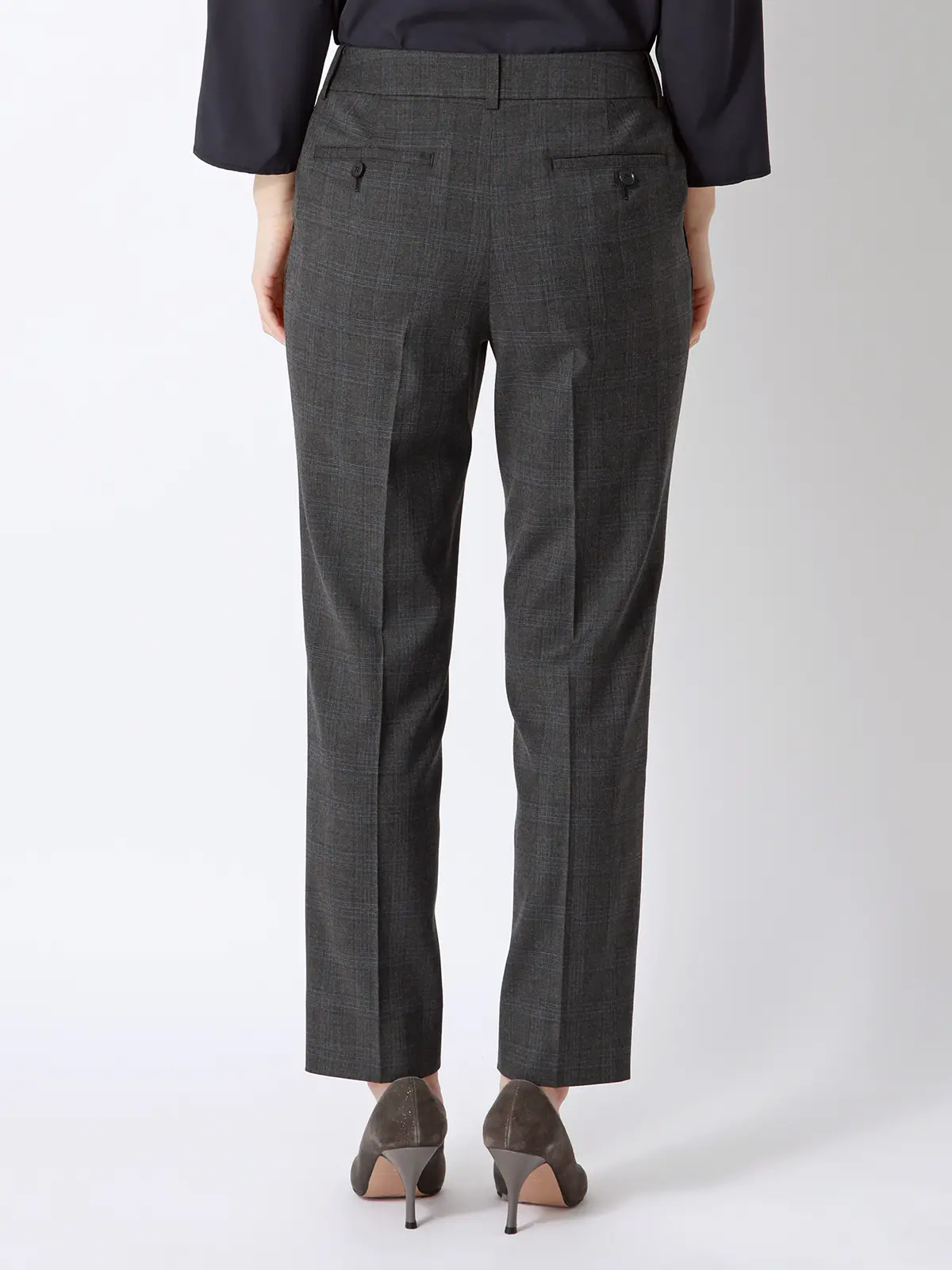 テーパードパンツ／ウォッシャブル／ストレッチ／WOOLISH／グレンチェック グレー 36(7号）