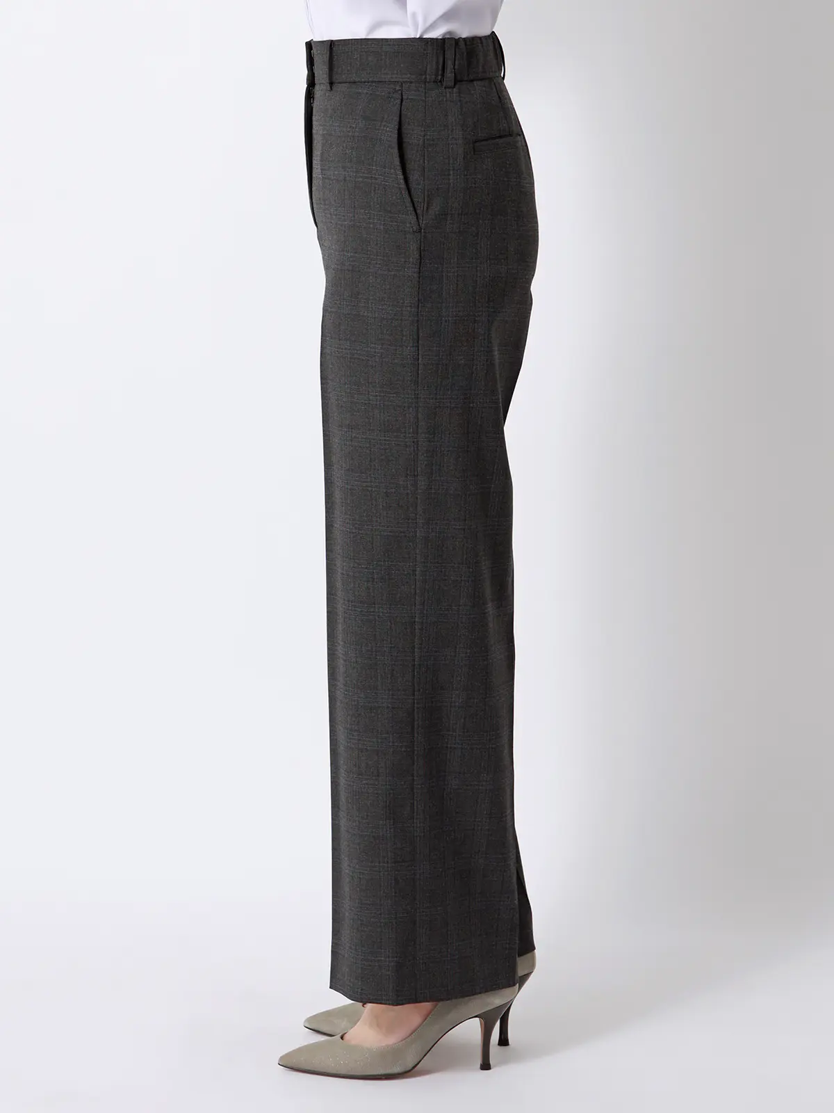 ワイドパンツ/ウォッシャブル/ストレッチ/WOOLISH/グレンチェック グレー 34(5号)