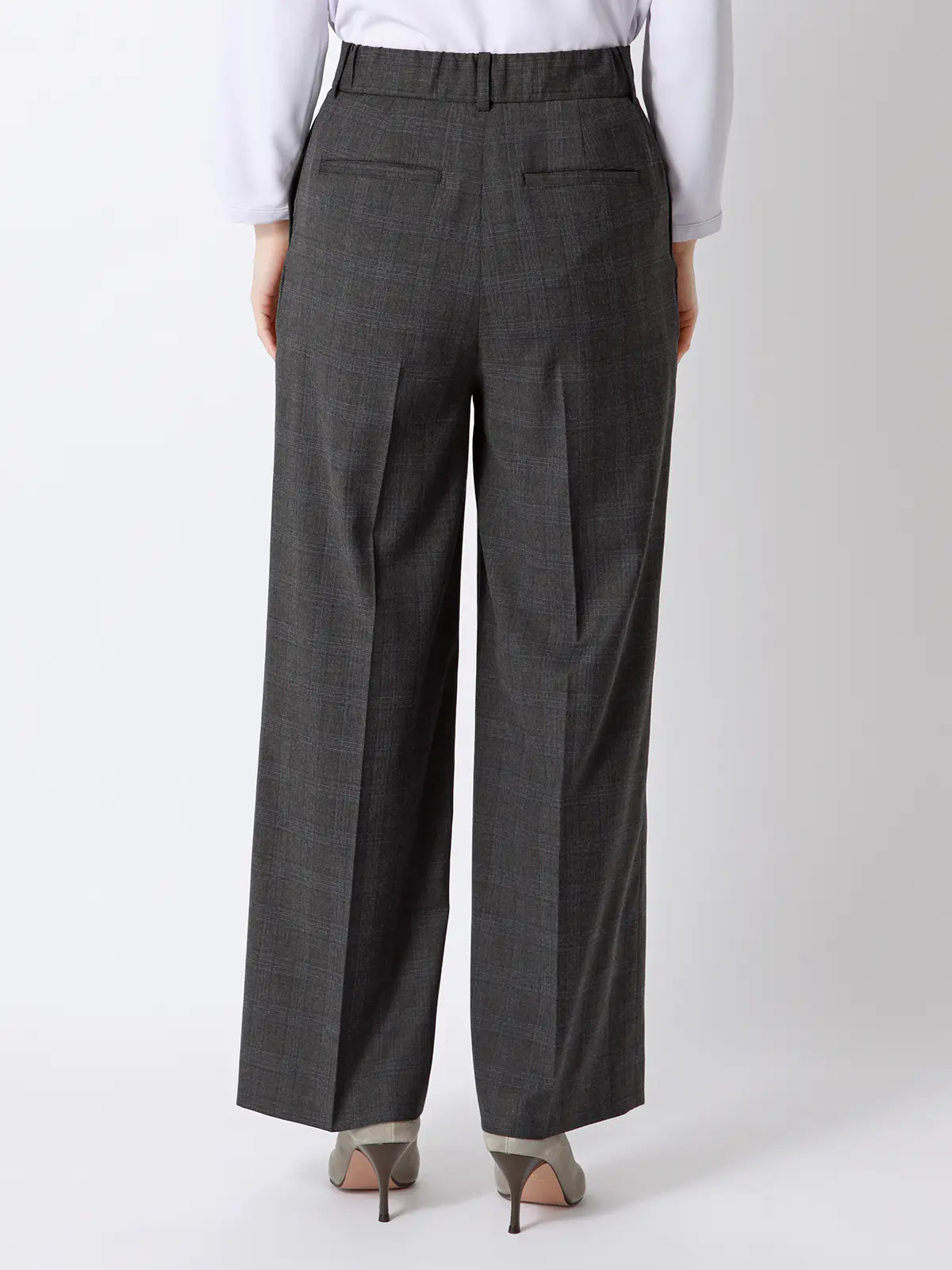 ワイドパンツ/ウォッシャブル/ストレッチ/WOOLISH/グレンチェック グレー 34(5号)