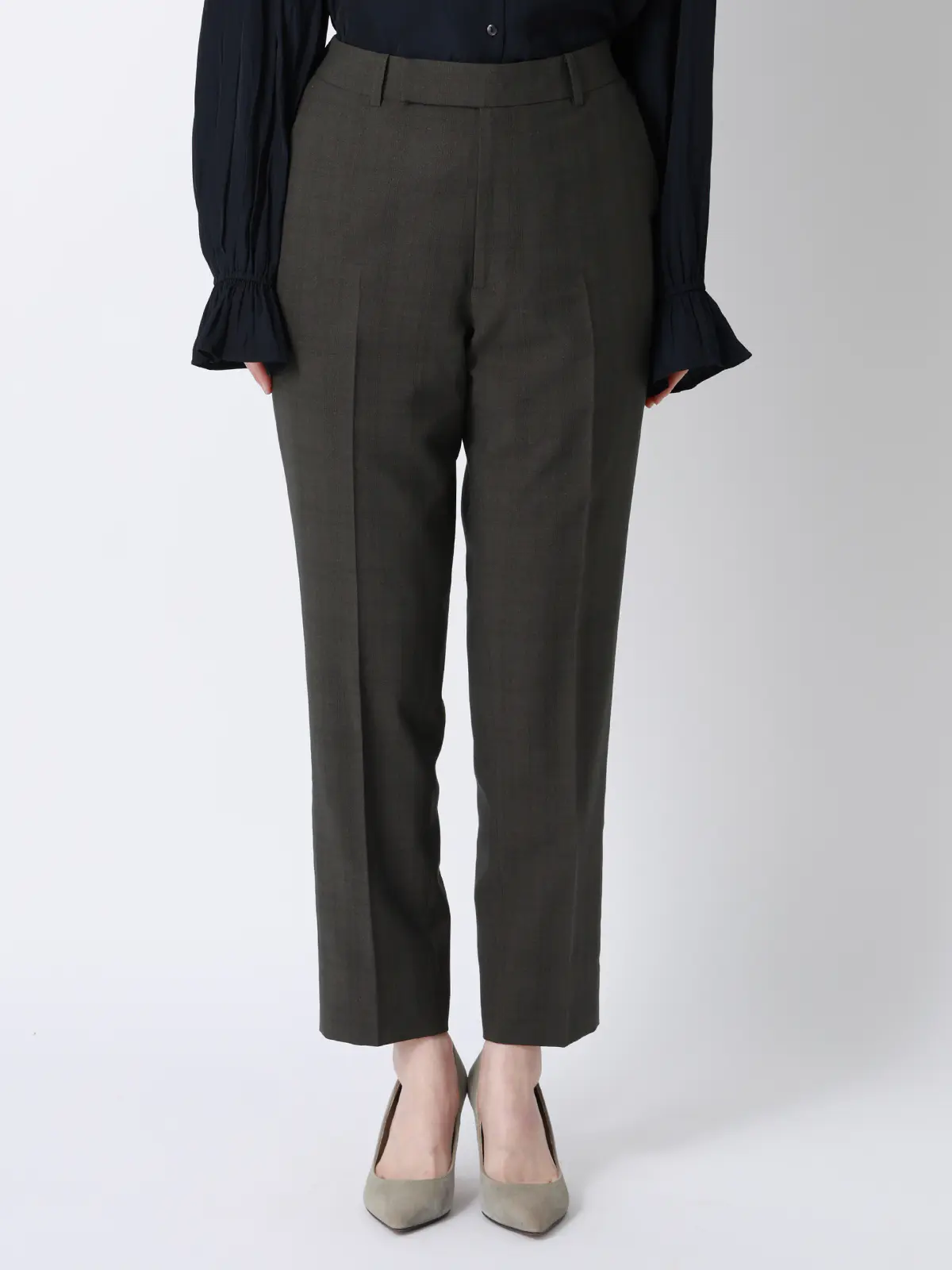 テーパードパンツ／ウォッシャブル／ストレッチ／ポリエステル／シャドーチェック グレー 36(7号）