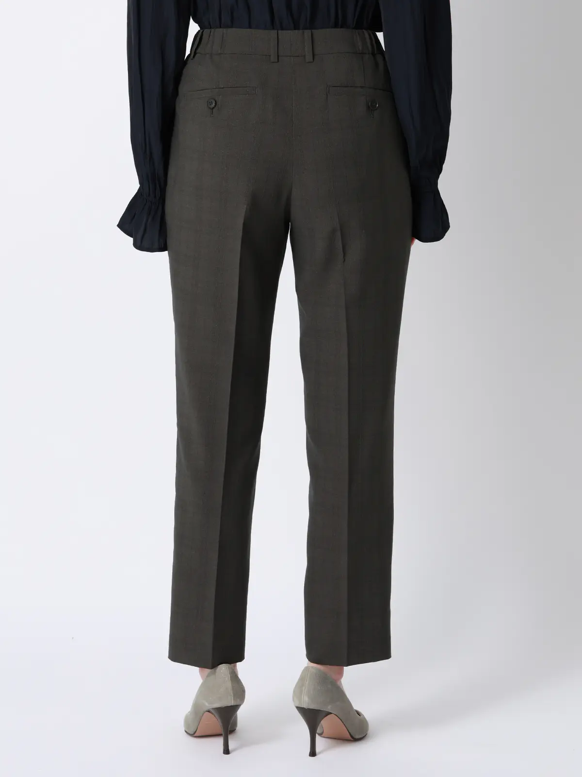 テーパードパンツ／ウォッシャブル／ストレッチ／ポリエステル／シャドーチェック グレー 36(7号）