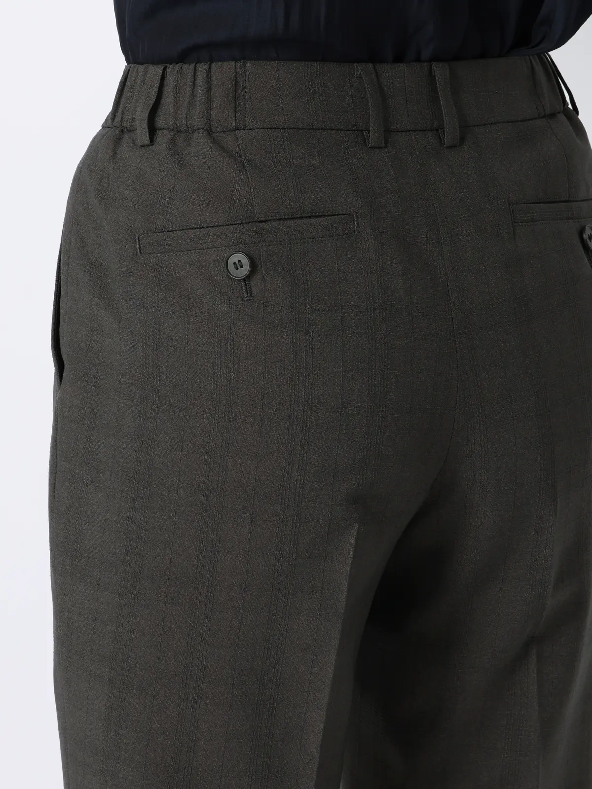 テーパードパンツ／ウォッシャブル／ストレッチ／ポリエステル／シャドーチェック グレー 36(7号）