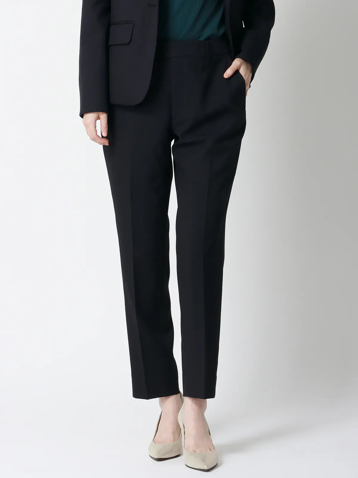 テーパードパンツ／ウォッシャブル／ストレッチ／ウールライクポリエステル／無地 パープル 36(7号）