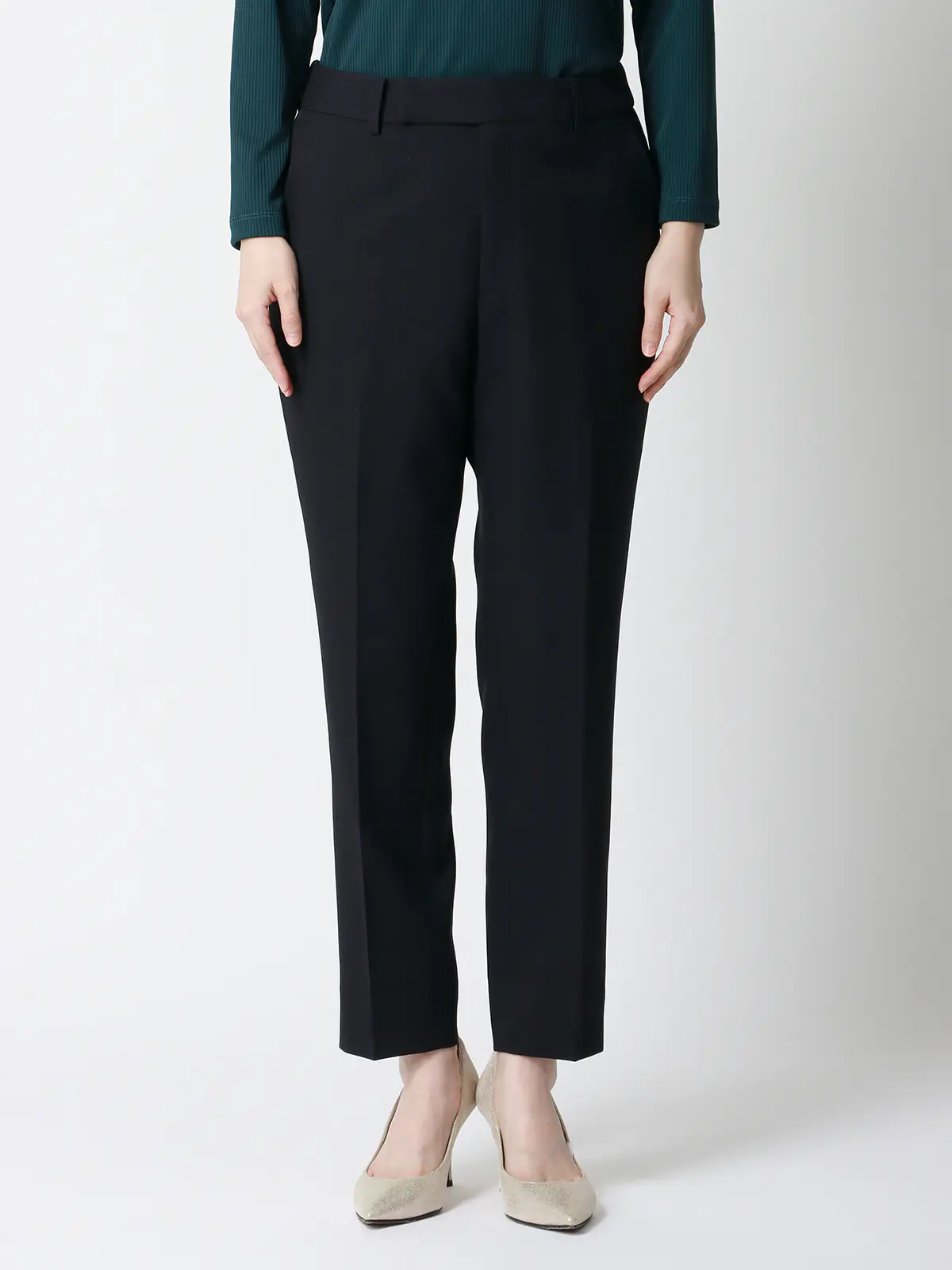 テーパードパンツ／ウォッシャブル／ストレッチ／ウールライクポリエステル／無地 パープル 36(7号）