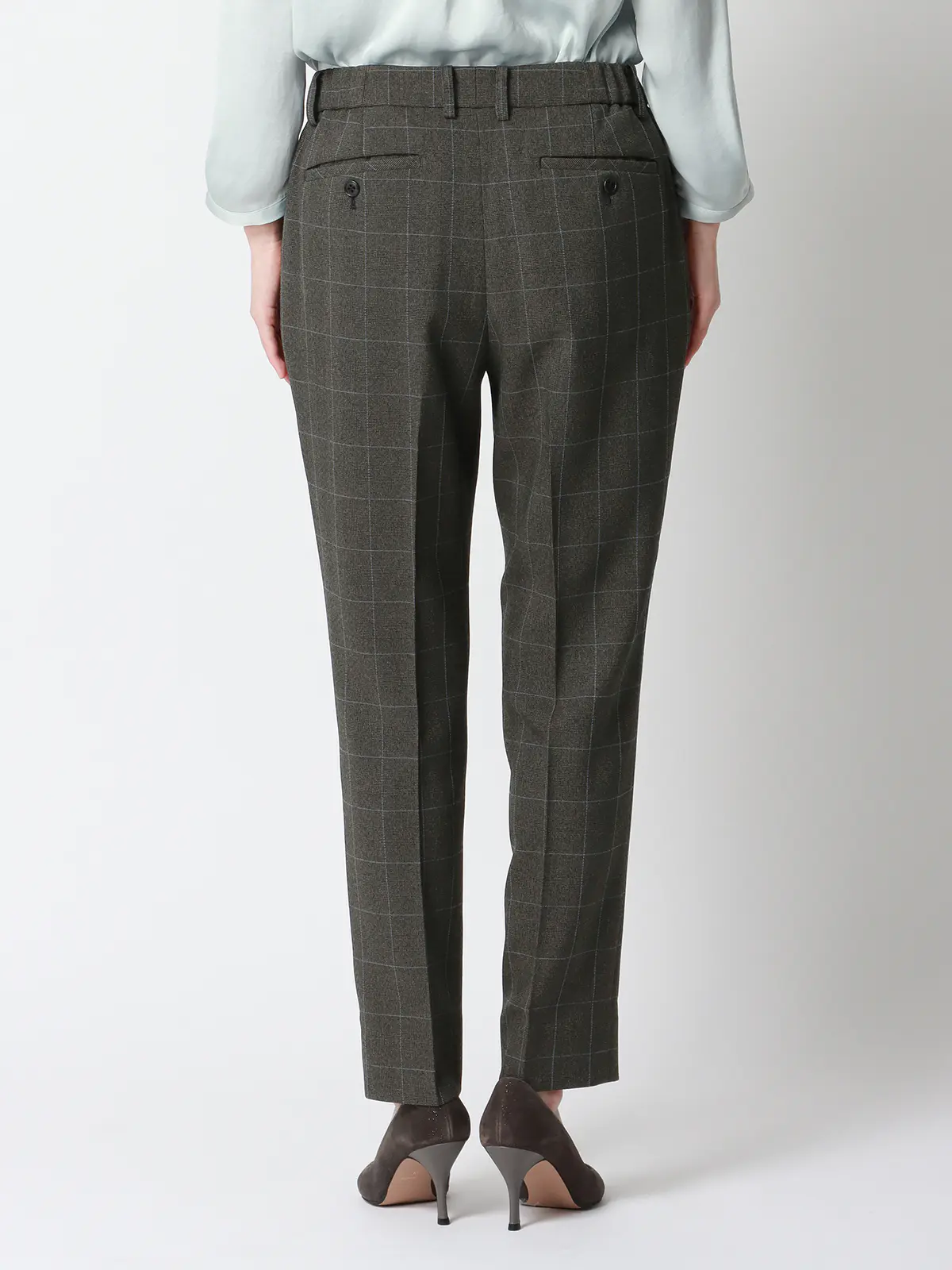 テーパードパンツ/ウォッシャブル/ストレッチ/ウールライクポリエステル/グレンチェック グレー 36(7号)