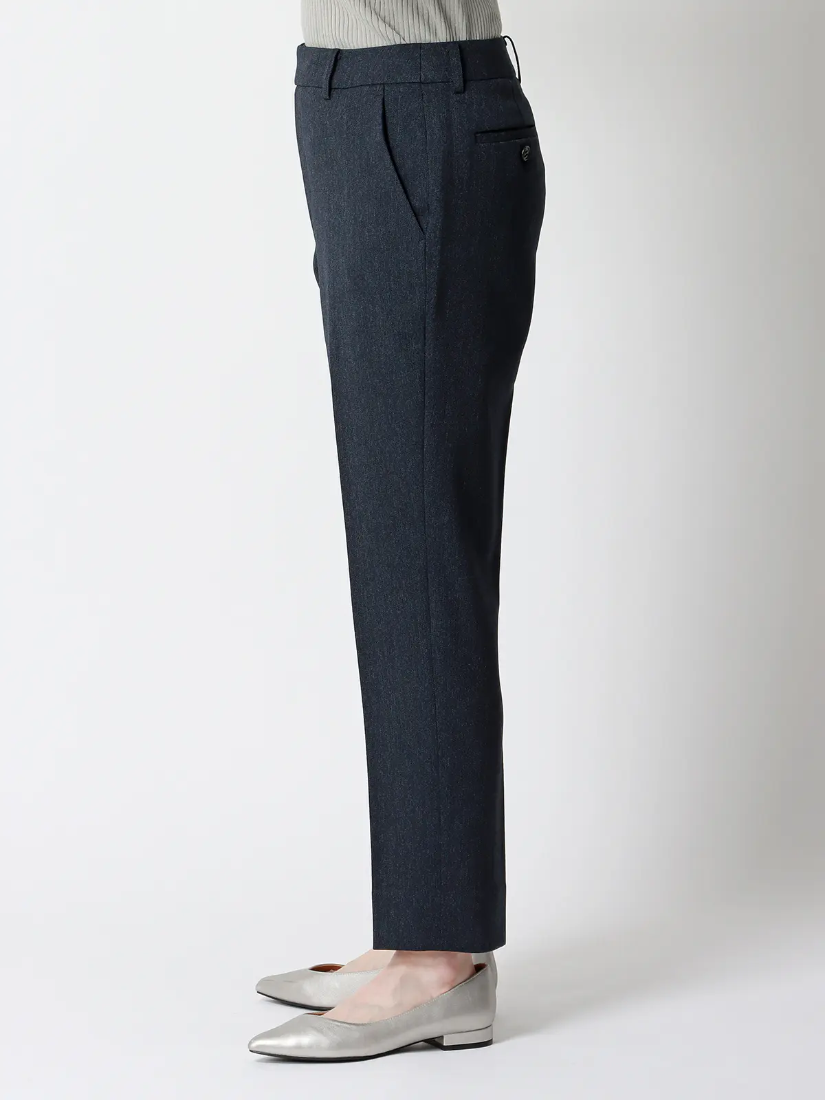 テーパードパンツ/ウォッシャブル/ストレッチ/防シワ/ウールライクポリエステル/ヘリンボーン ネイビー 36(7号)