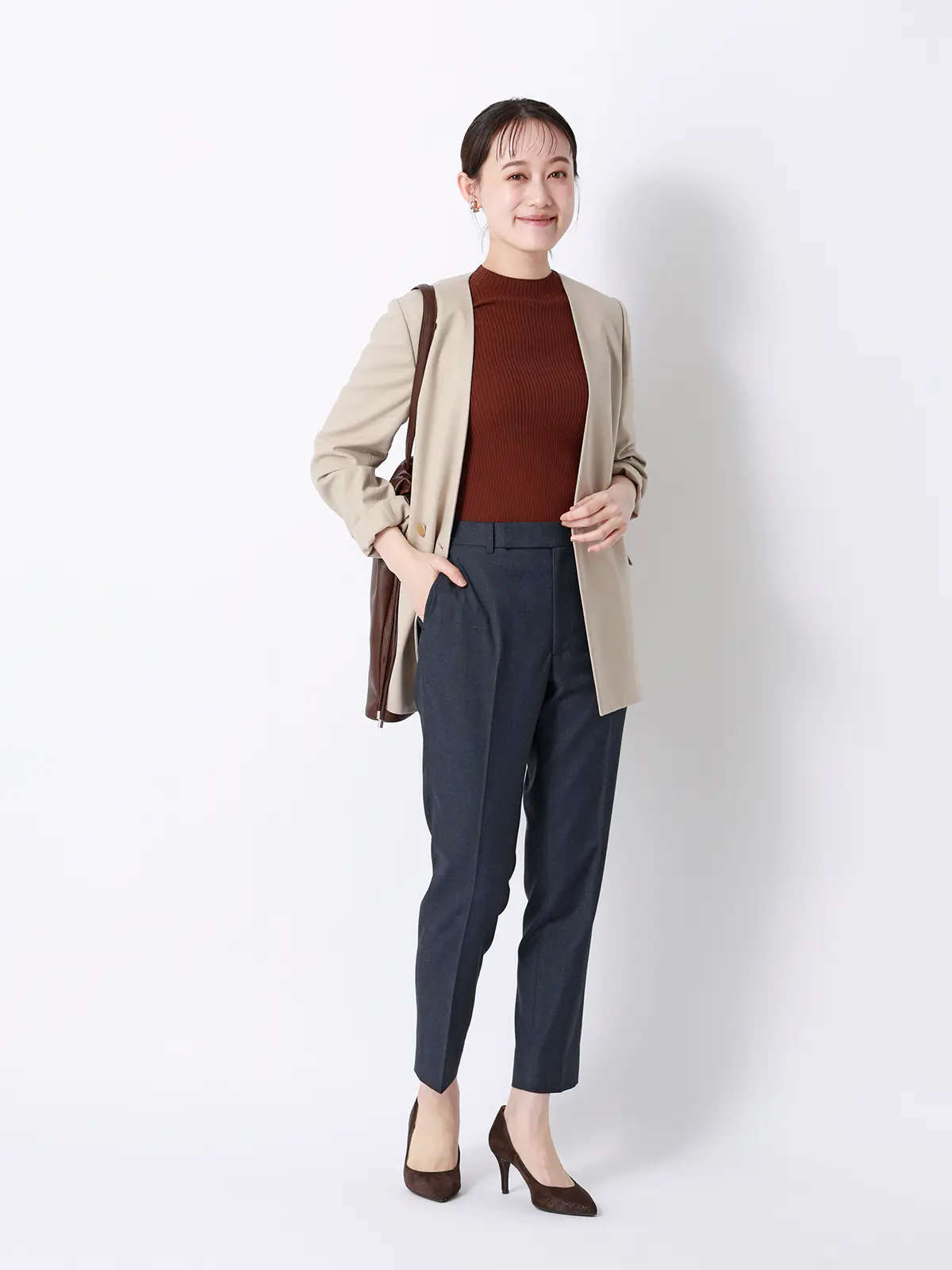 テーパードパンツ／Carreman／ウォッシャブル／接触冷感／デニムライクストレッチ／無地 ネイビー 36(7号）