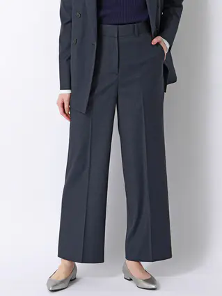 ワイドパンツ／Carreman／ウォッシャブル／接触冷感／デニムライクストレッチ／無地