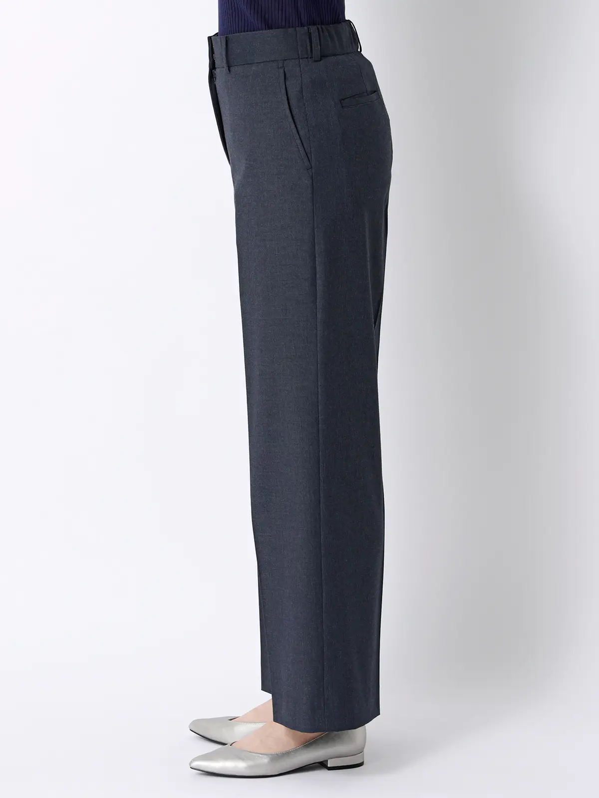 ワイドパンツ／Carreman／ウォッシャブル／接触冷感／デニムライクストレッチ／無地 ネイビー 36(7号）