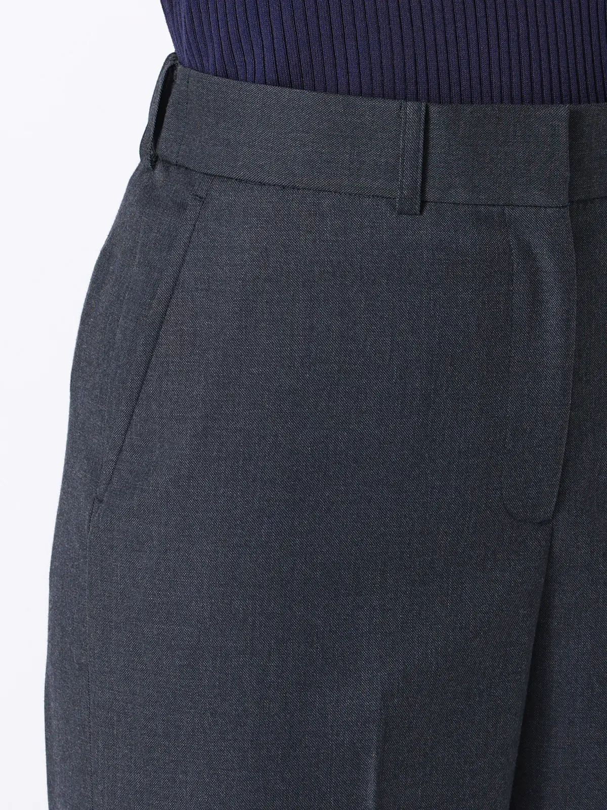 ワイドパンツ／Carreman／ウォッシャブル／接触冷感／デニムライクストレッチ／無地 ネイビー 36(7号）