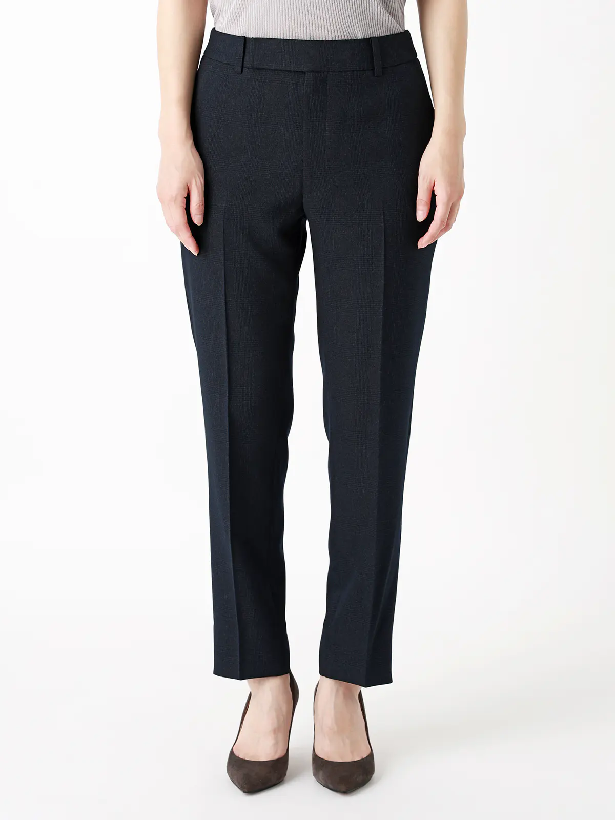 テーパードパンツ/ウォッシャブル/ストレッチ/グレンチェック/Suit Buffet ネイビー 36(7号)