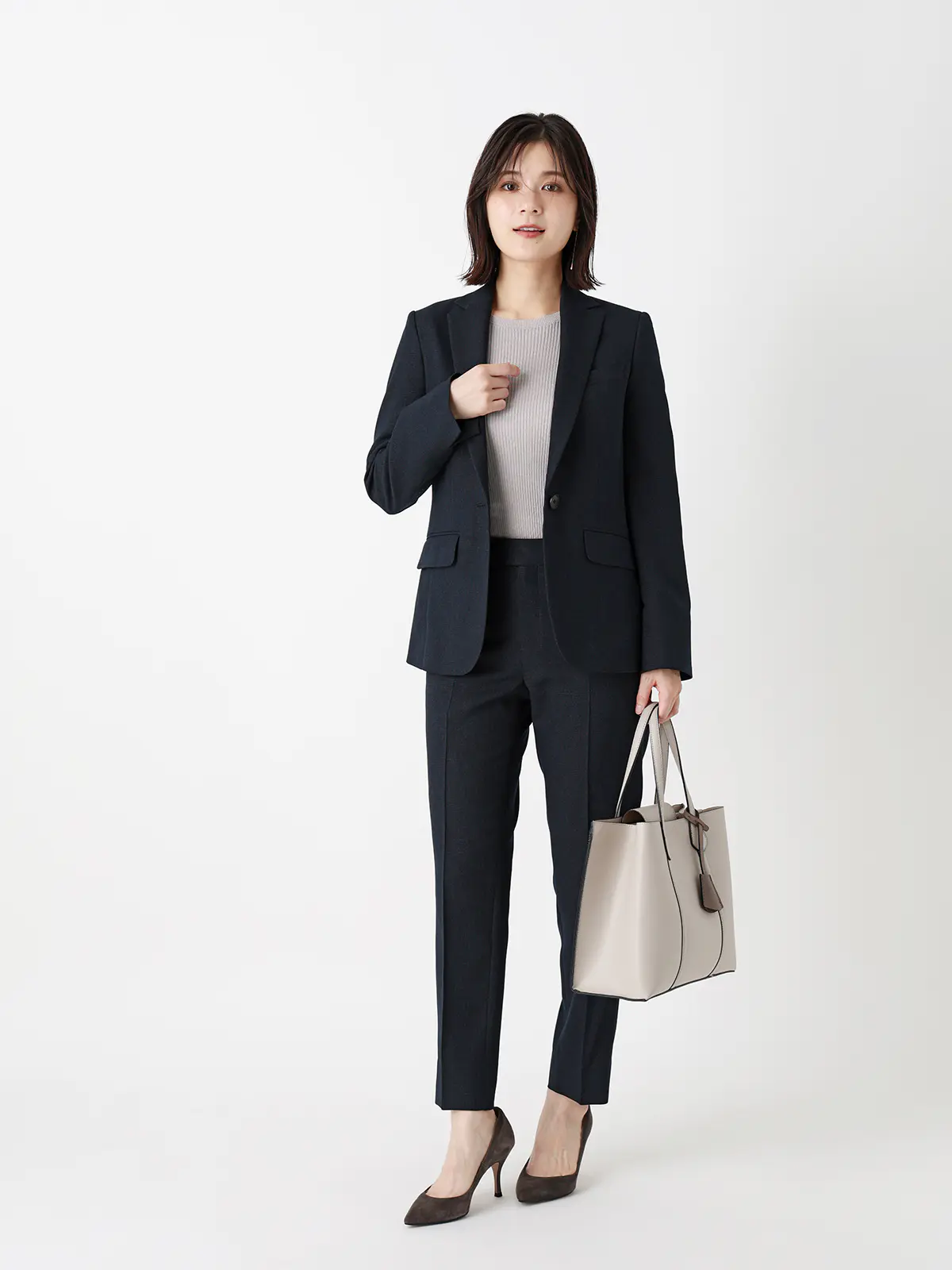 テーパードパンツ/ウォッシャブル/ストレッチ/グレンチェック/Suit Buffet ネイビー 36(7号)