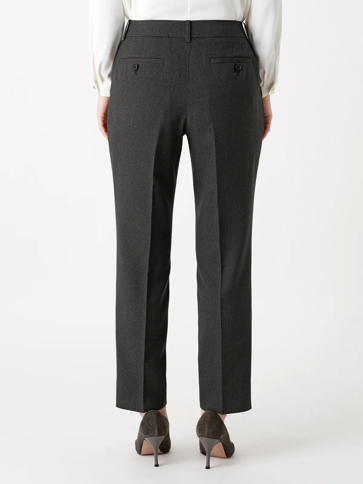 テーパードパンツ/ウォッシャブル/ストレッチ/グレンチェック/Suit Buffet グレー 36(7号)