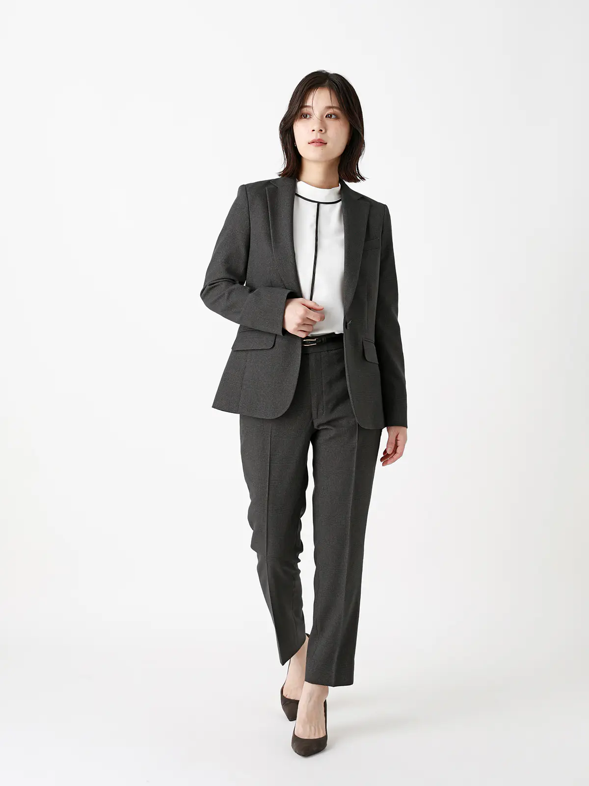 テーパードパンツ/ウォッシャブル/ストレッチ/グレンチェック/Suit Buffet グレー 36(7号)