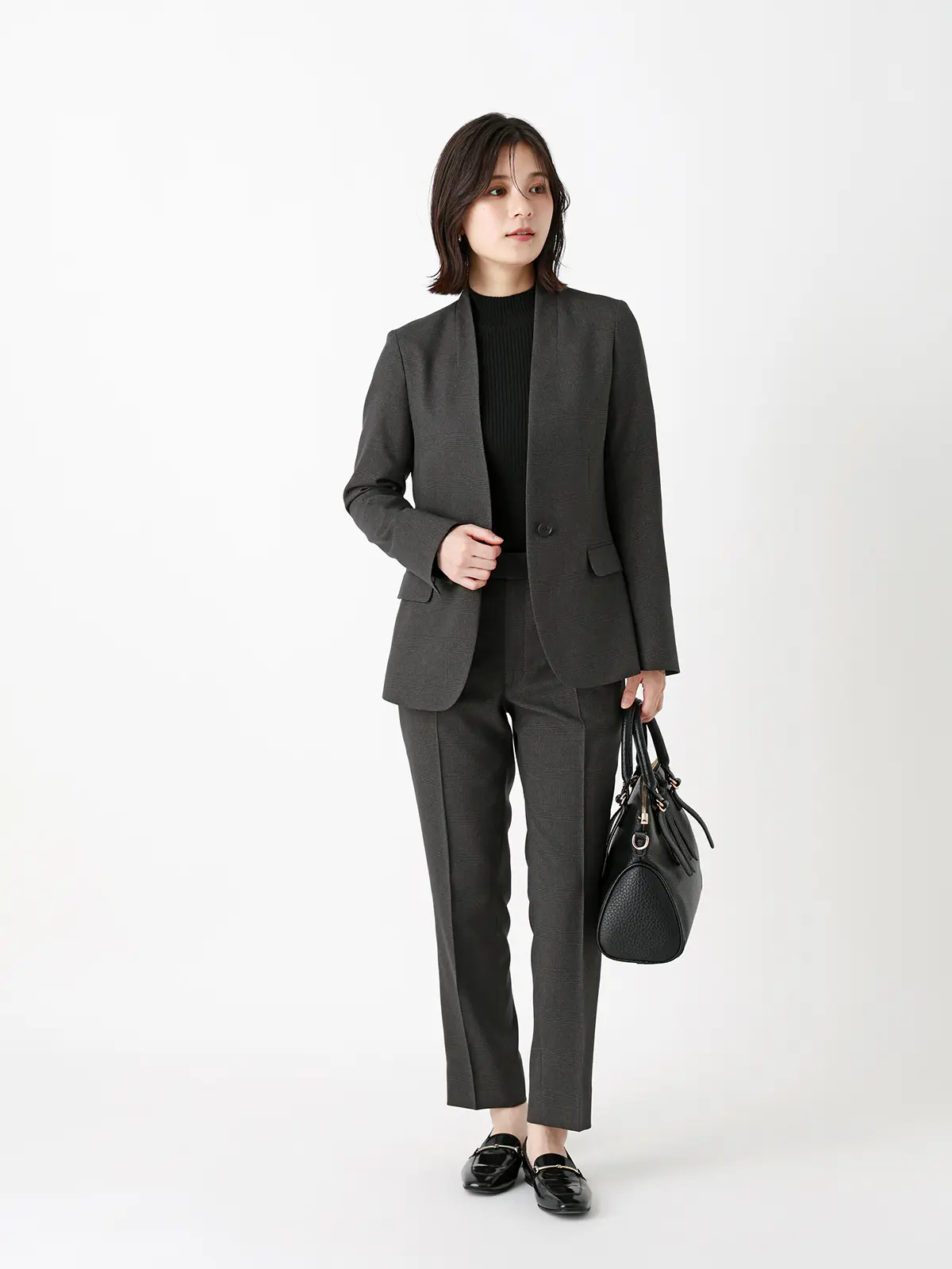 テーパードパンツ/ウォッシャブル/ストレッチ/グレンチェック/Suit Buffet グレー 36(7号)