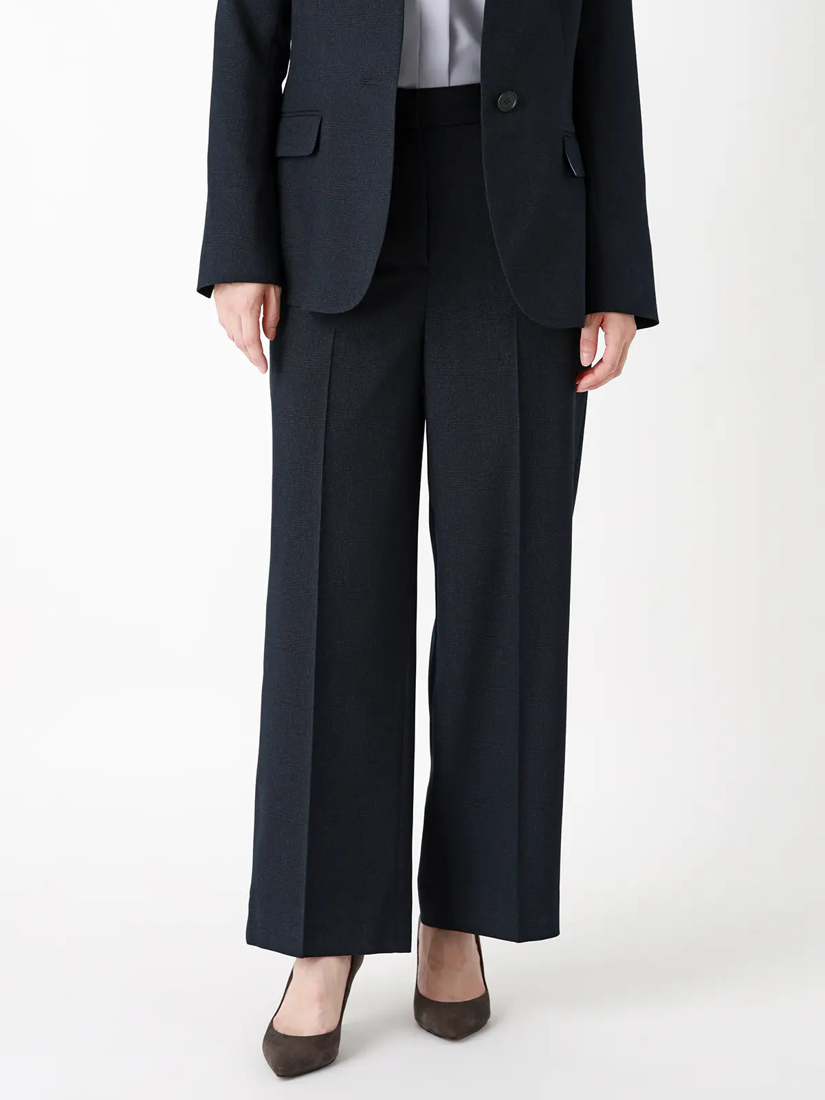 ワイドパンツ/ウォッシャブル/ストレッチ/グレンチェック/Suit Buffet ネイビー 36(7号)
