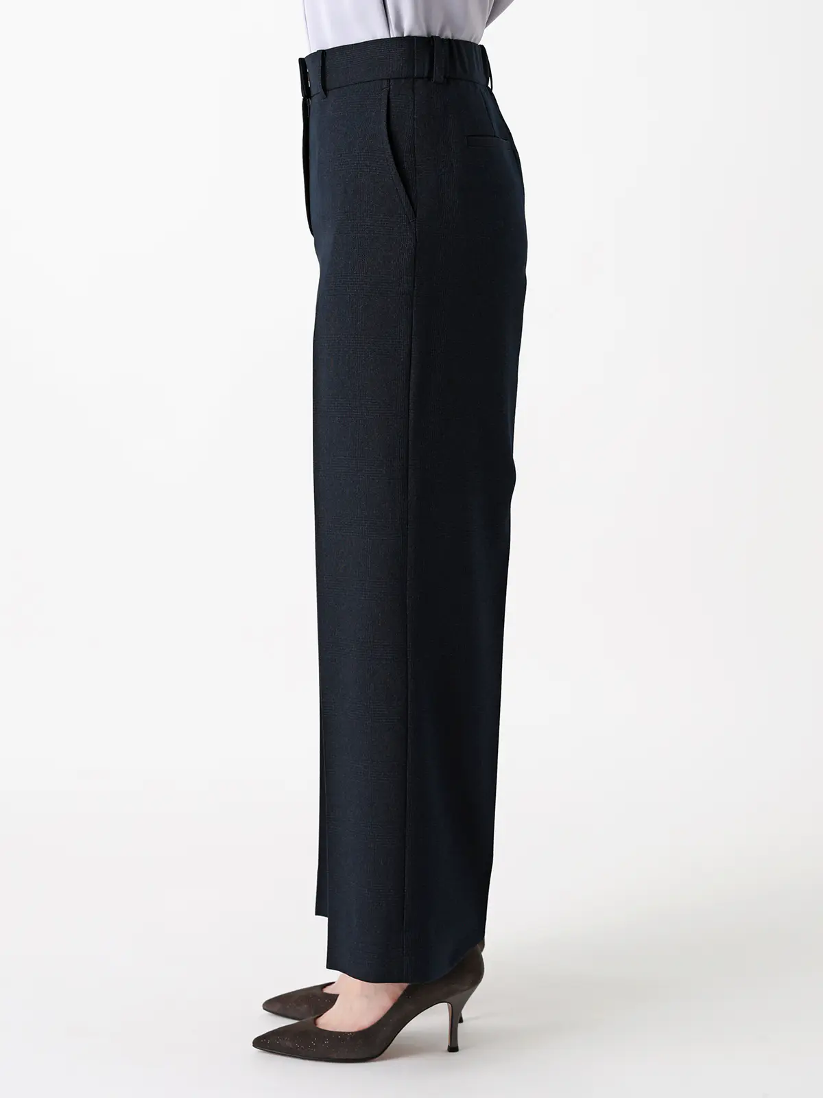 ワイドパンツ/ウォッシャブル/ストレッチ/グレンチェック/Suit Buffet ネイビー 36(7号)