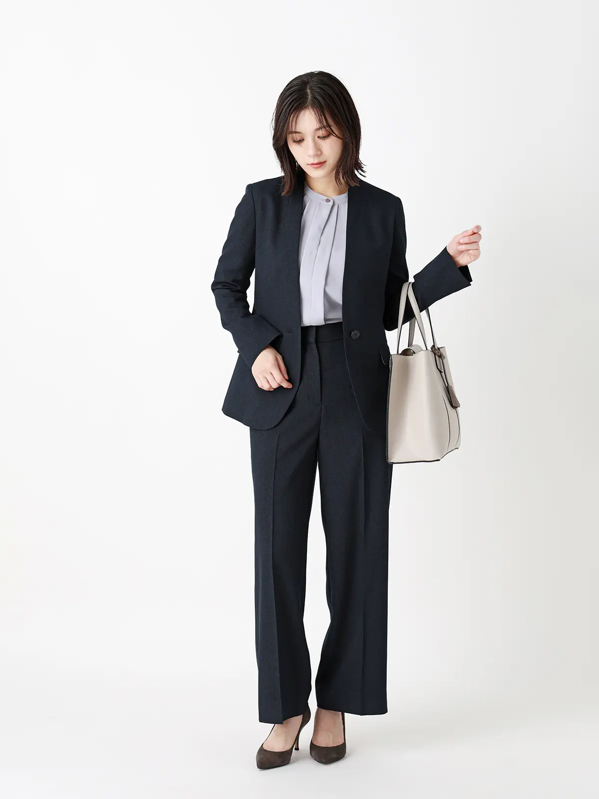 ワイドパンツ/ウォッシャブル/ストレッチ/グレンチェック/Suit Buffet ネイビー 36(7号)