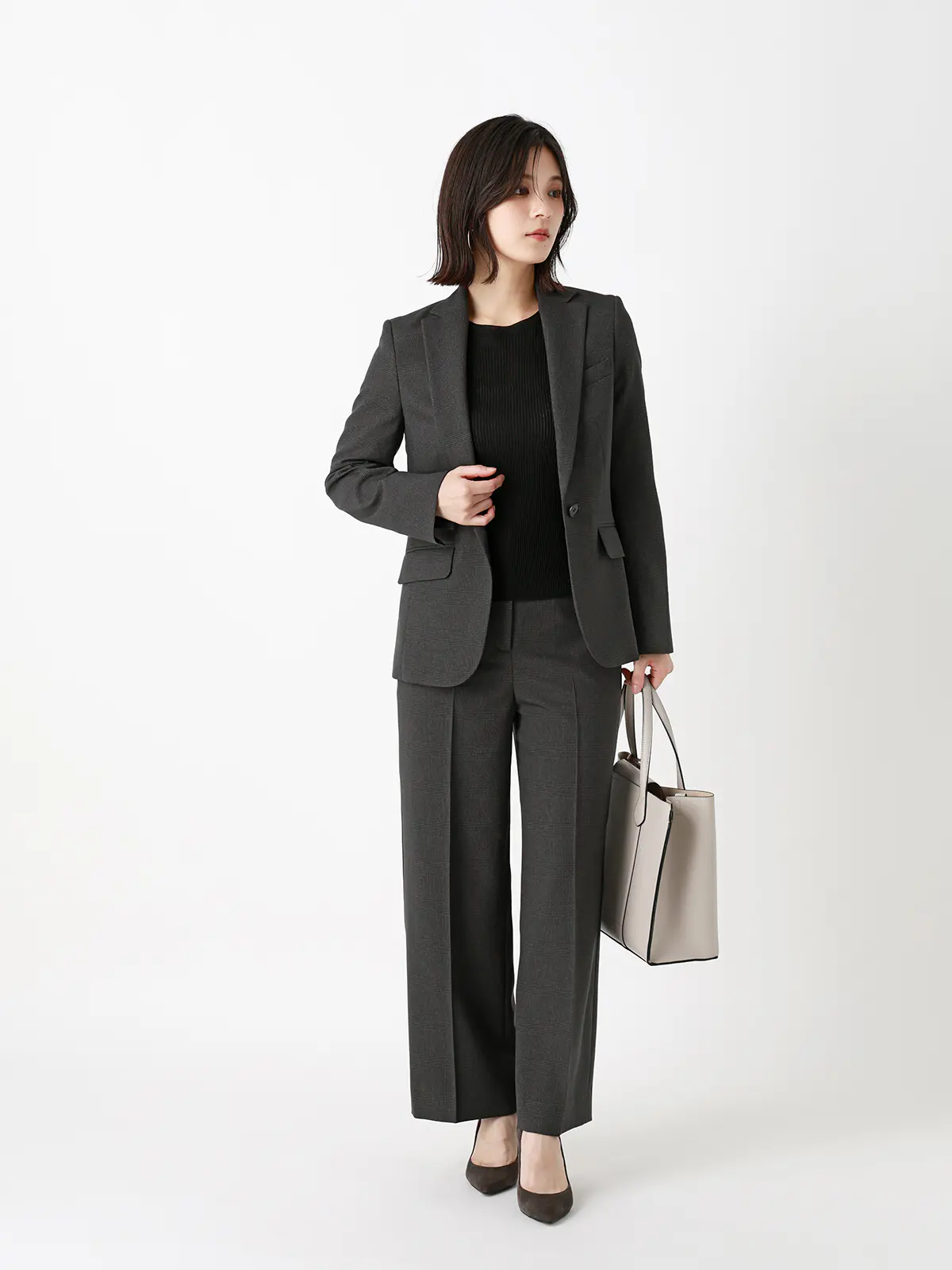 ワイドパンツ/ウォッシャブル/ストレッチ/グレンチェック/Suit Buffet グレー 36(7号)