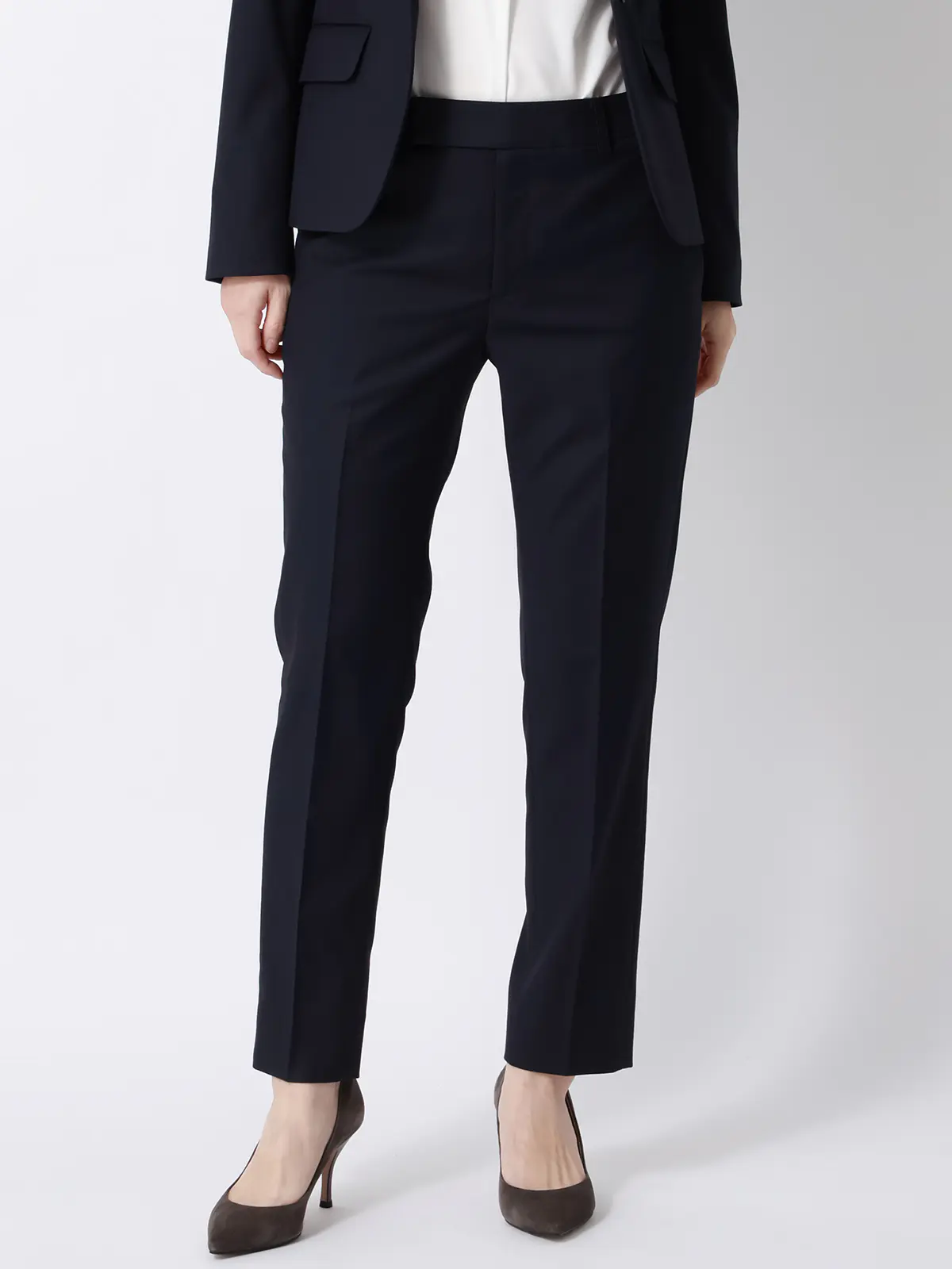 テーパードパンツ／ウォッシャブル／ストレッチ／ウールライクTRツイル／無地 ネイビー 36(7号）