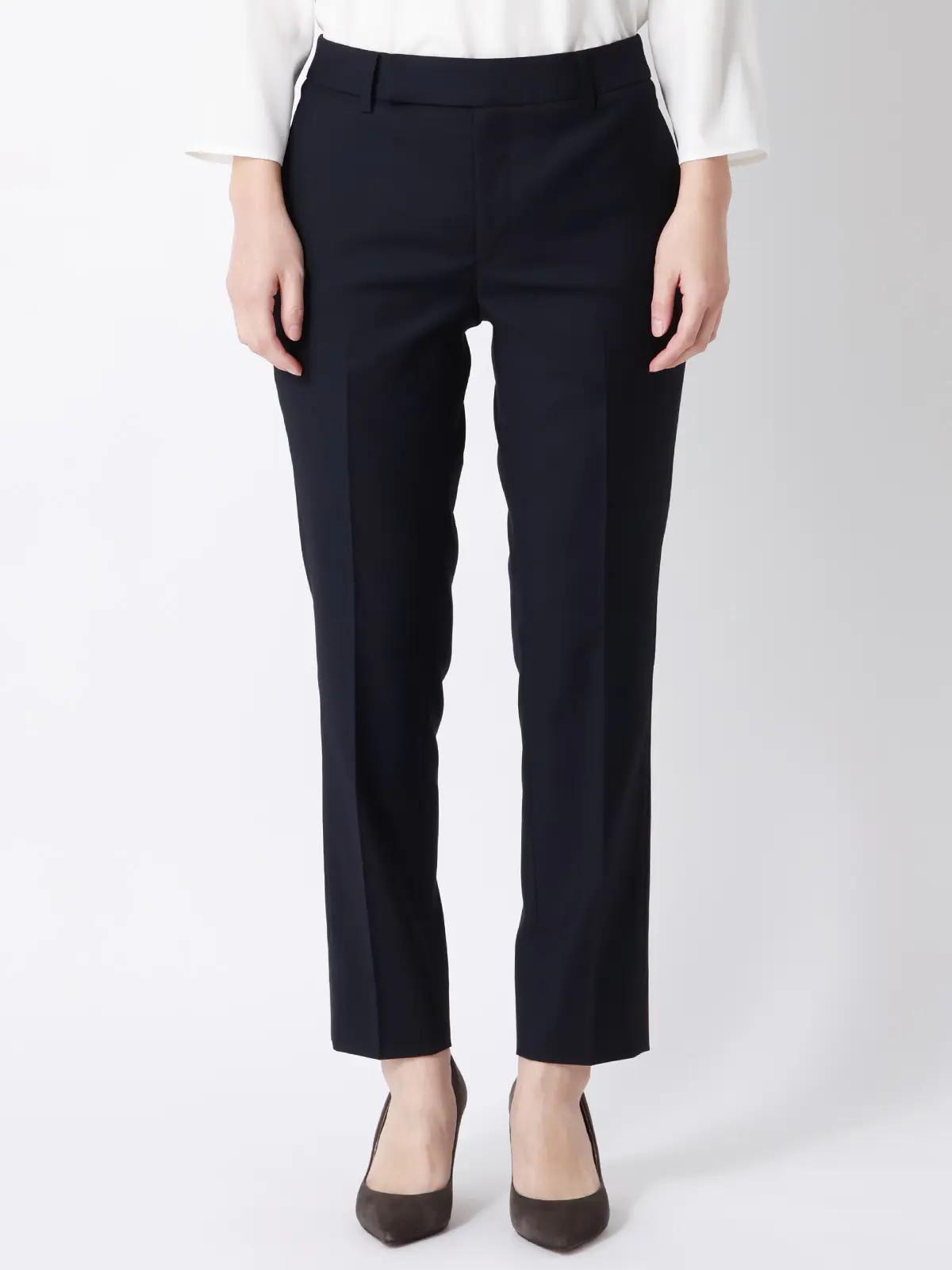 テーパードパンツ／ウォッシャブル／ストレッチ／ウールライクTRツイル／無地 ネイビー 36(7号）