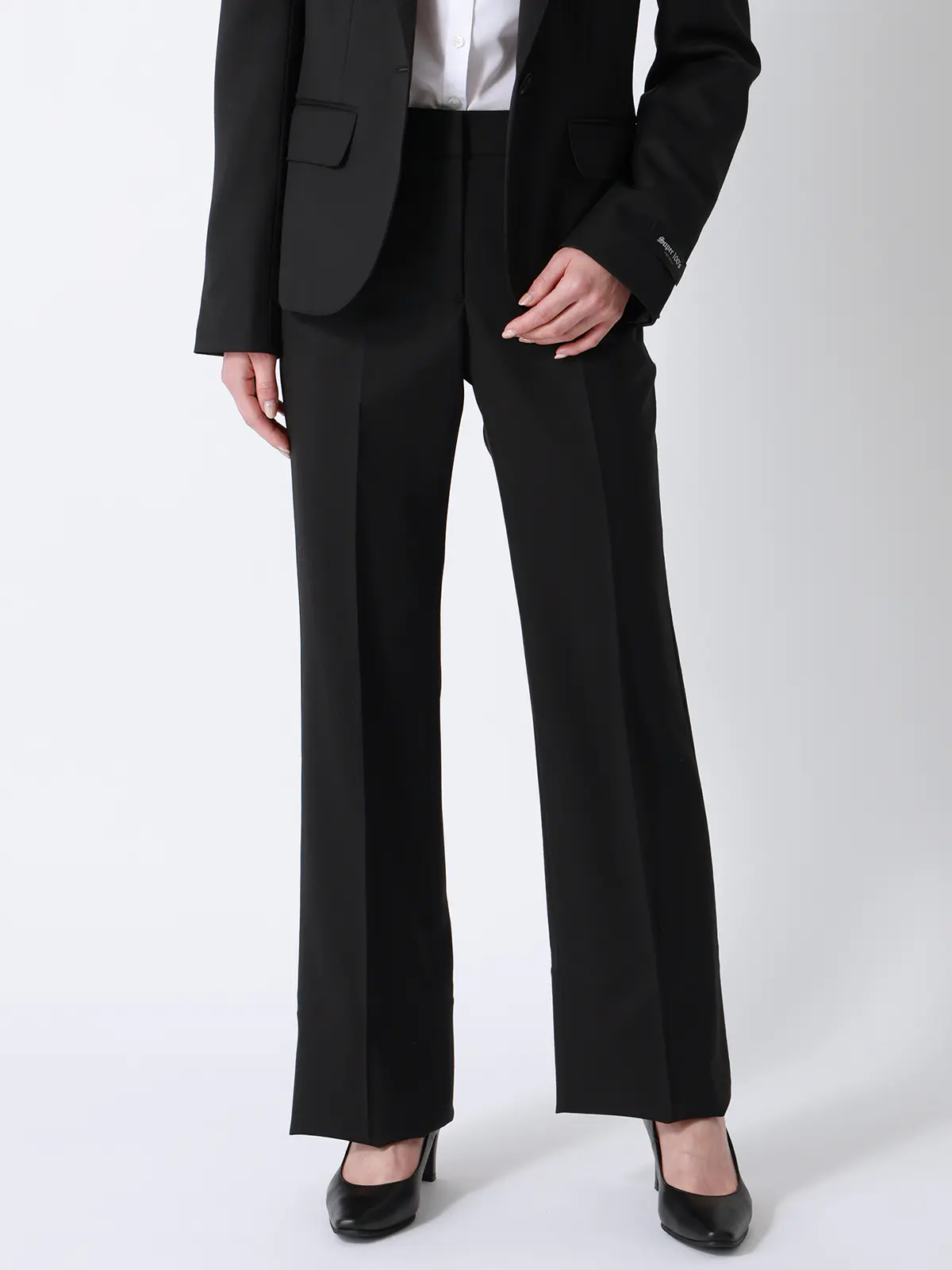 セミフレアパンツ/SUPER100'sウール/無地 ブラック 36(7号)