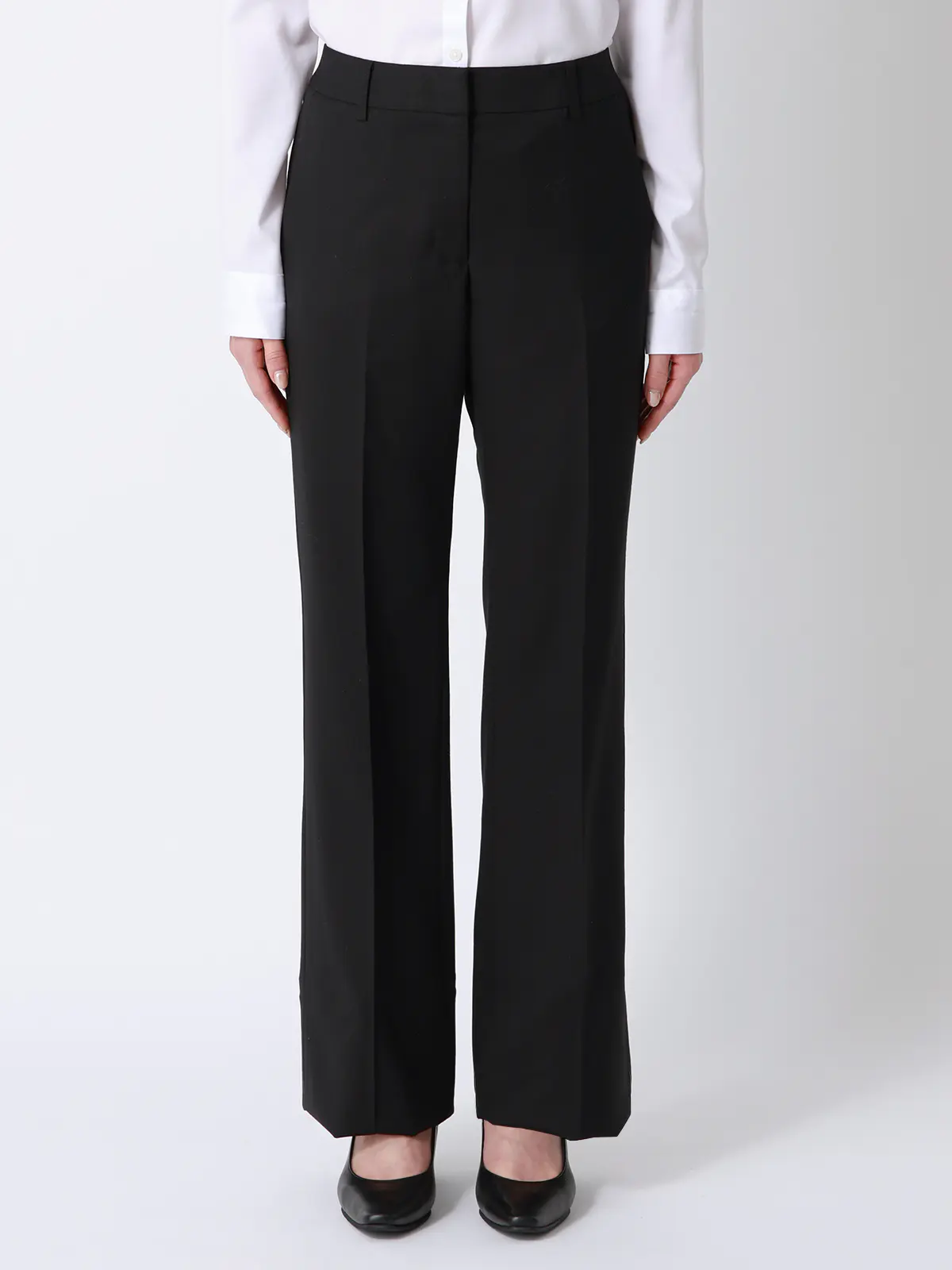 セミフレアパンツ/SUPER100'sウール/無地 ブラック 36(7号)