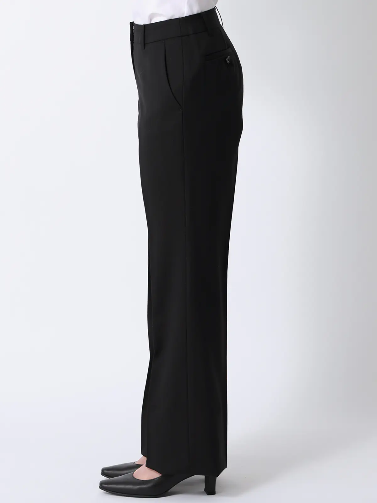 セミフレアパンツ/SUPER100'sウール/無地 ブラック 36(7号)