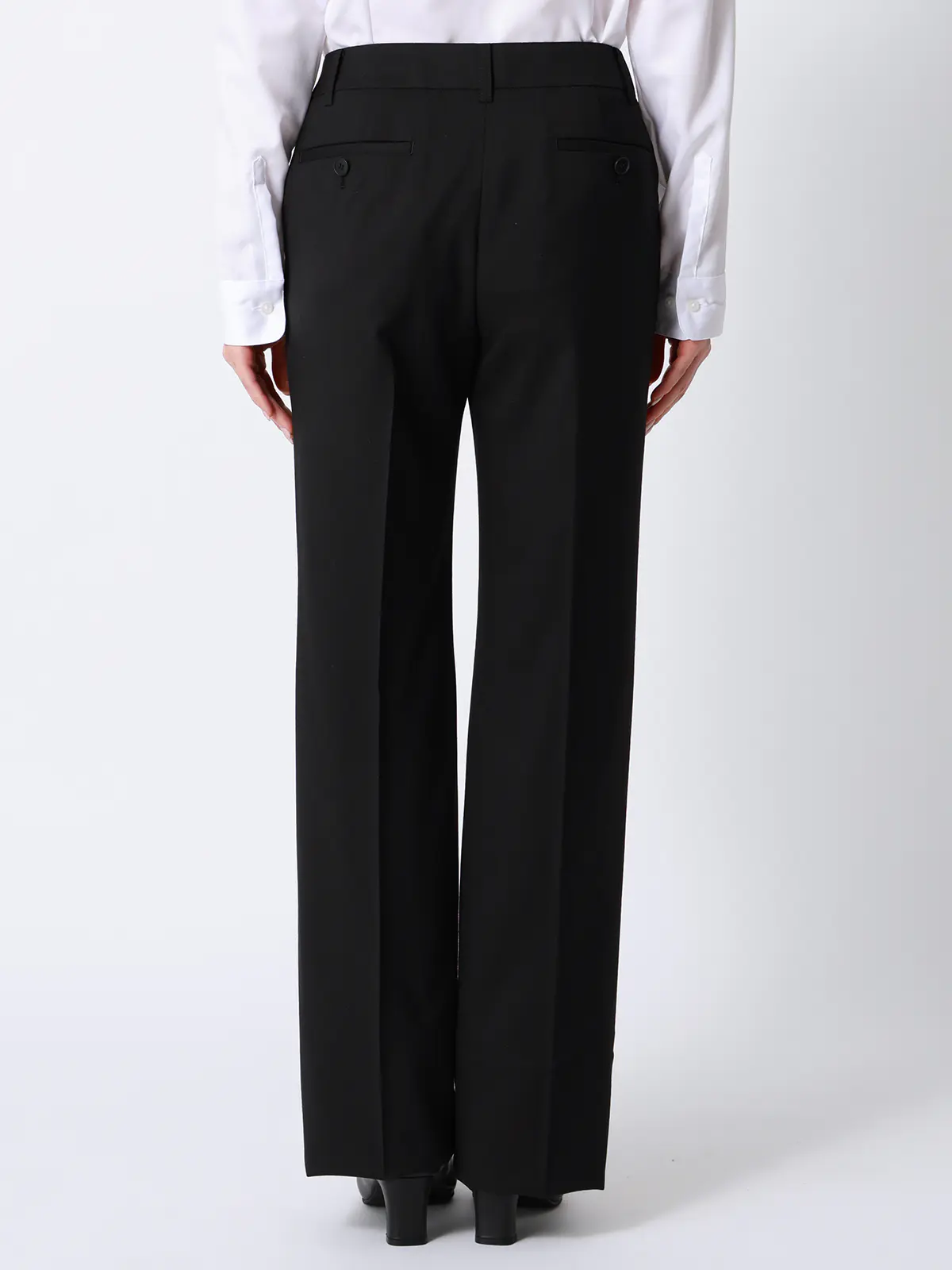 セミフレアパンツ/SUPER100'sウール/無地 ブラック 36(7号)