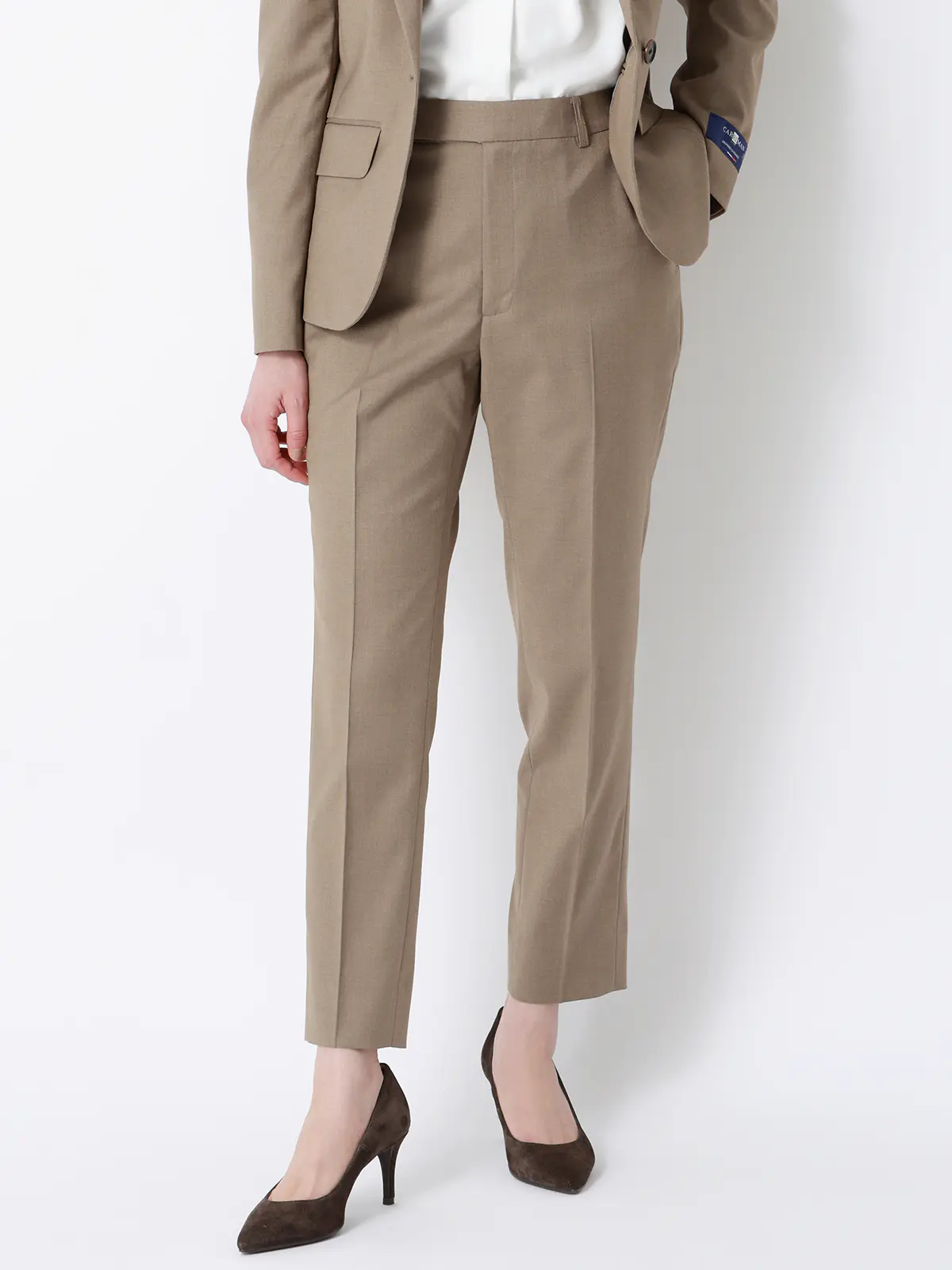 テーパードパンツ／Carreman／ウォッシャブル／接触冷感／TRストレッチ／無地 ベージュ 36(7号）