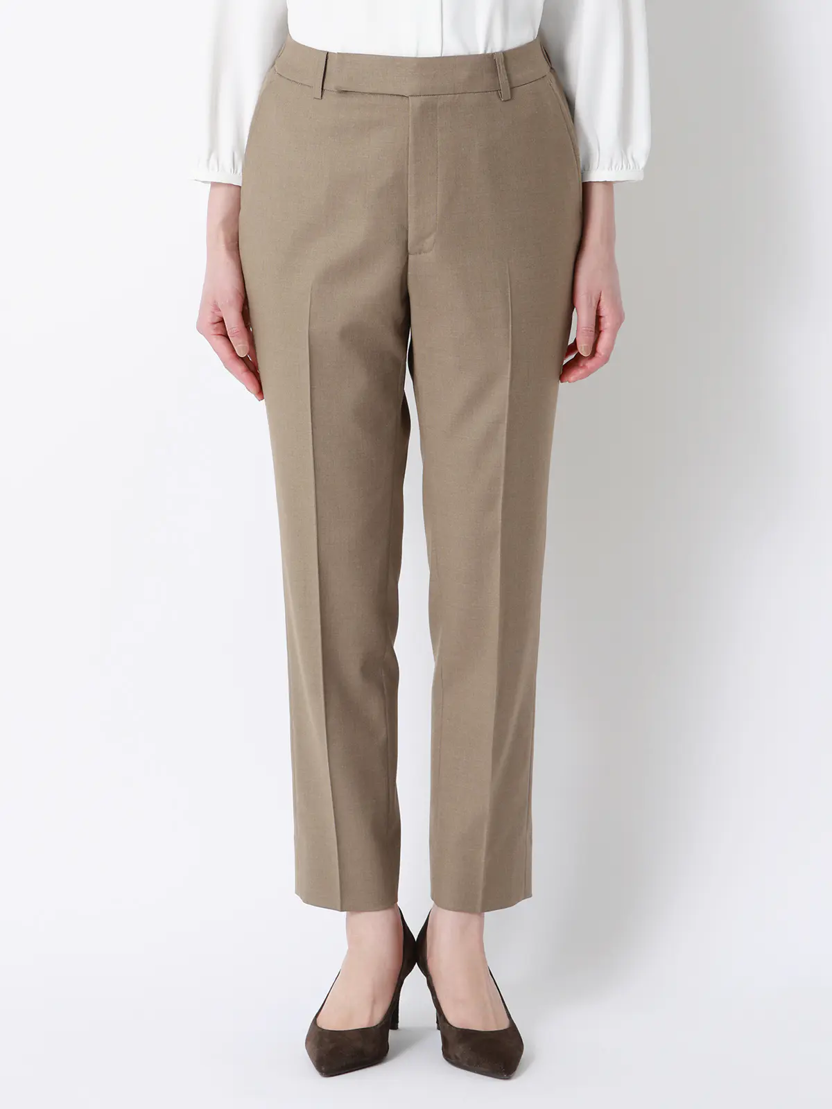テーパードパンツ／Carreman／ウォッシャブル／接触冷感／TRストレッチ／無地 ベージュ 36(7号）