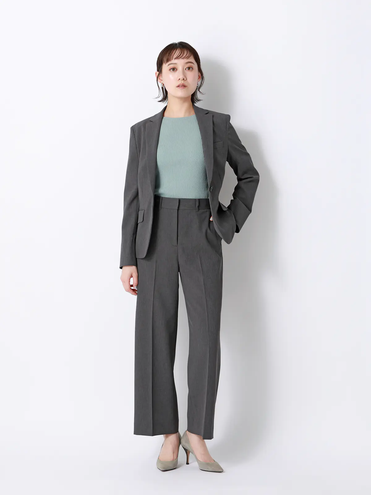 涼しいスーツ／ワイドパンツ／ウォッシャブル／ストレッチ／高通気／軽量／無地 グレー 36(7号）