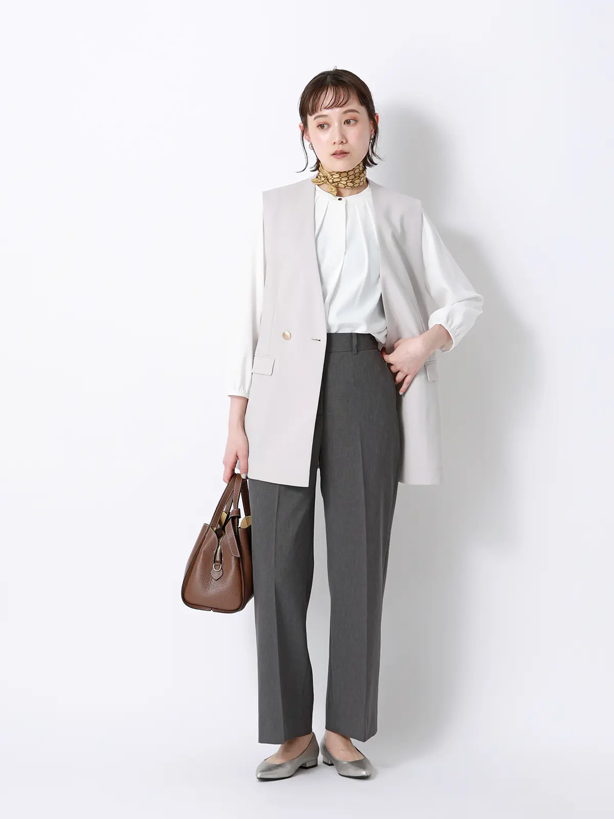 涼しいスーツ／ワイドパンツ／ウォッシャブル／ストレッチ／高通気／軽量／無地 グレー 36(7号）