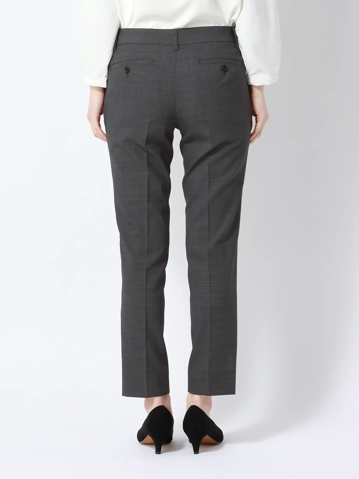 テーパードパンツ/ウォッシャブル/ストレッチ/ウールブレンド/ピンチェック グレー 34(5号)