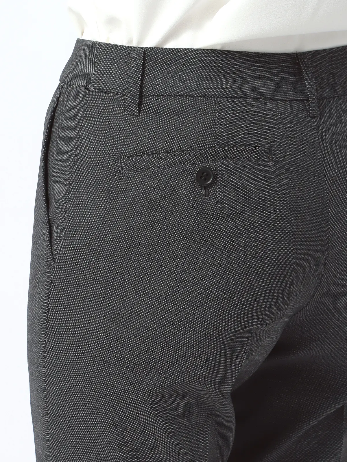 テーパードパンツ/ウォッシャブル/ストレッチ/ウールブレンド/ピンチェック グレー 34(5号)