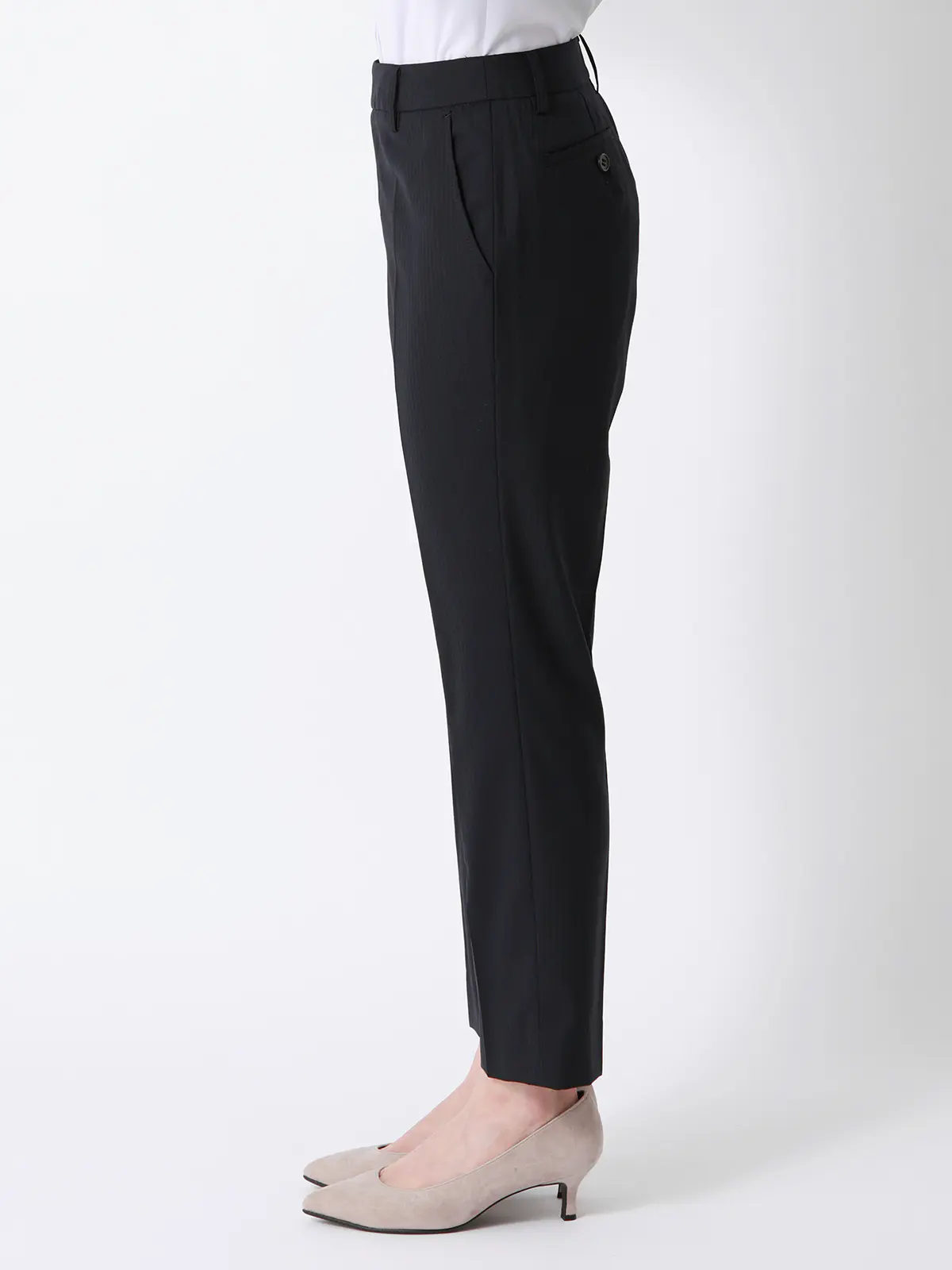 テーパードパンツ／ウォッシャブル／ストレッチ／ウールブレンド／シャドーストライプ ネイビー 34(5号）