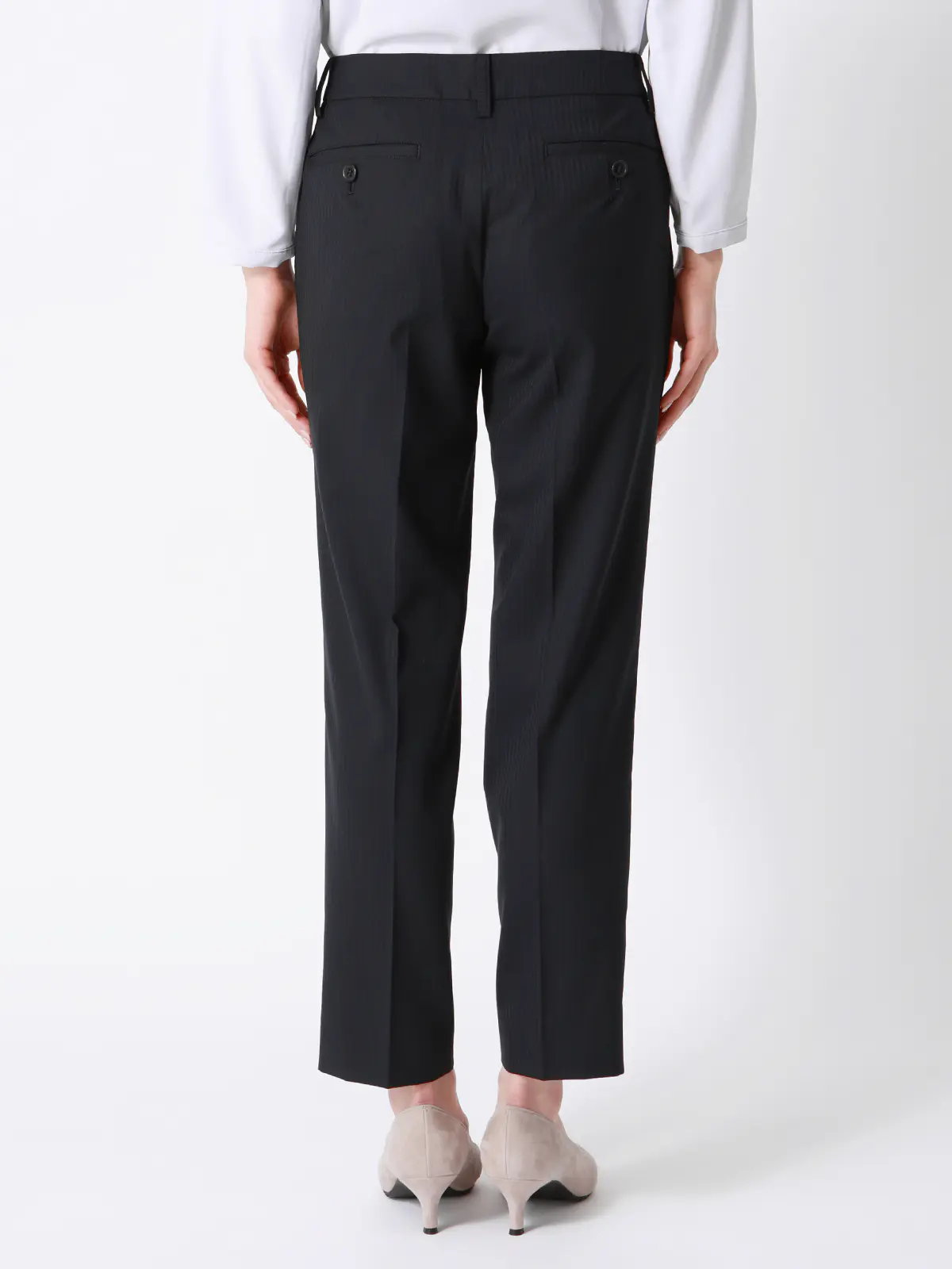 テーパードパンツ／ウォッシャブル／ストレッチ／ウールブレンド／シャドーストライプ ネイビー 34(5号）