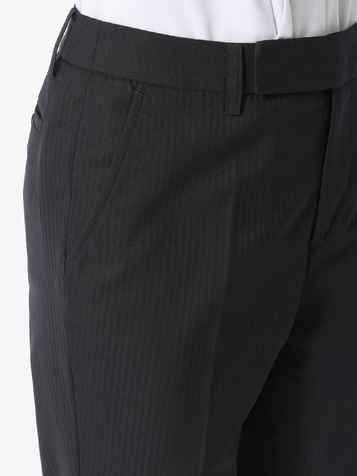 テーパードパンツ／ウォッシャブル／ストレッチ／ウールブレンド／シャドーストライプ ネイビー 34(5号）