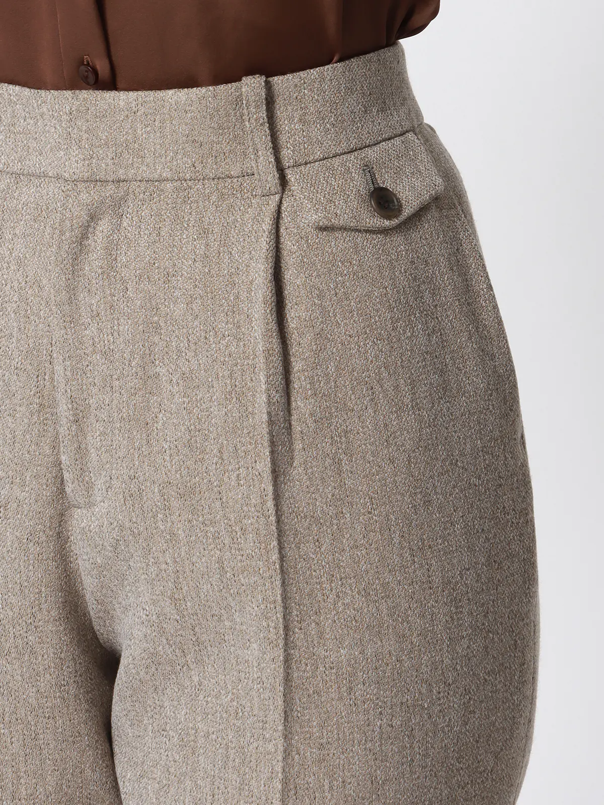 CHANTOWA/タックテーパードパンツ/ウォッシャブル/ツイードライクシャンブレー/織柄 ベージュ 36(7号)