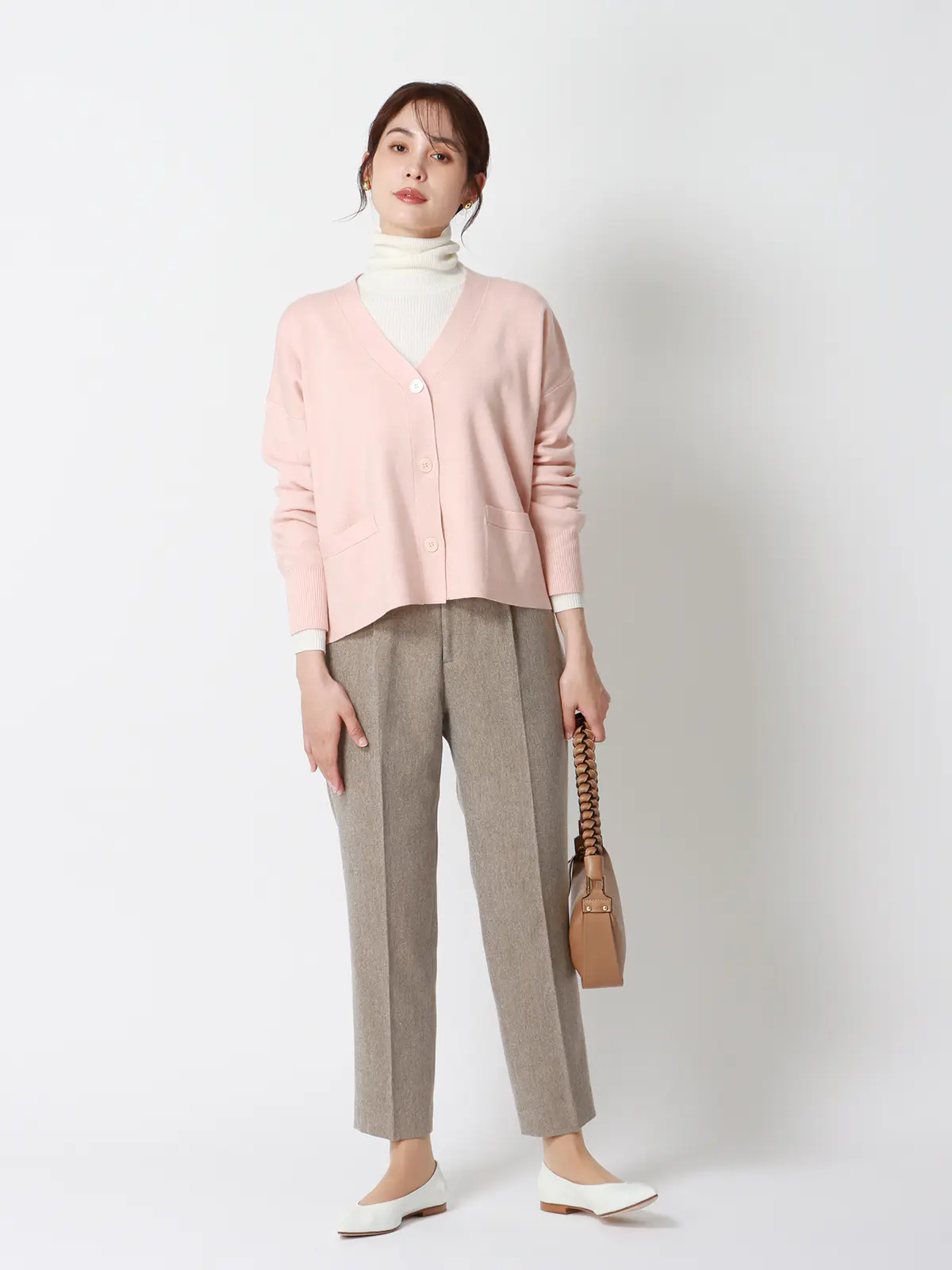 CHANTOWA/タックテーパードパンツ/ウォッシャブル/ツイードライクシャンブレー/織柄 ベージュ 36(7号)