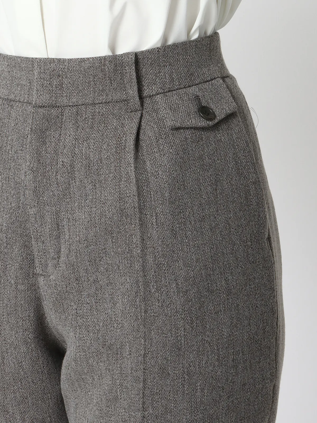 CHANTOWA/タックテーパードパンツ/ウォッシャブル/ツイードライクシャンブレー/織柄 グレー 36(7号)