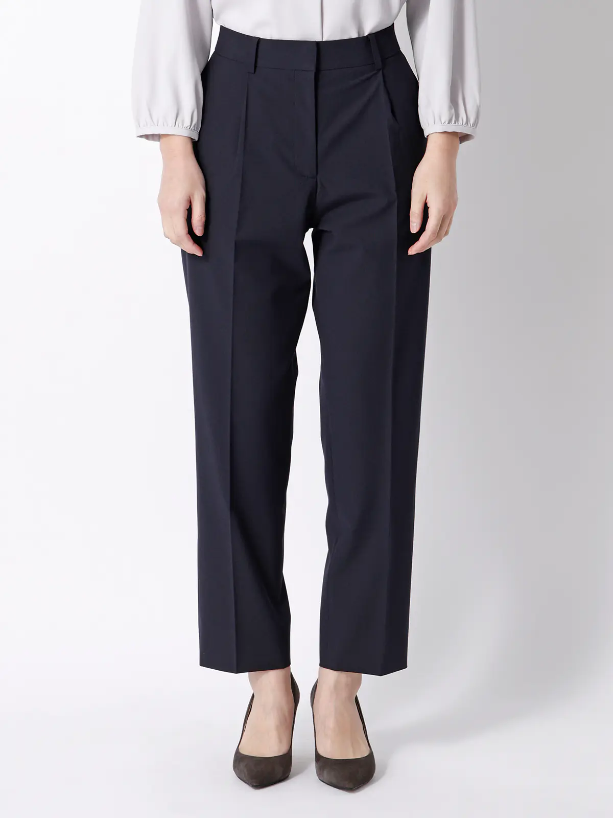 タックテーパードパンツ/ウォッシャブル/ストレッチ/UVカット/TRトロピカル/無地 ネイビー 36(7号)