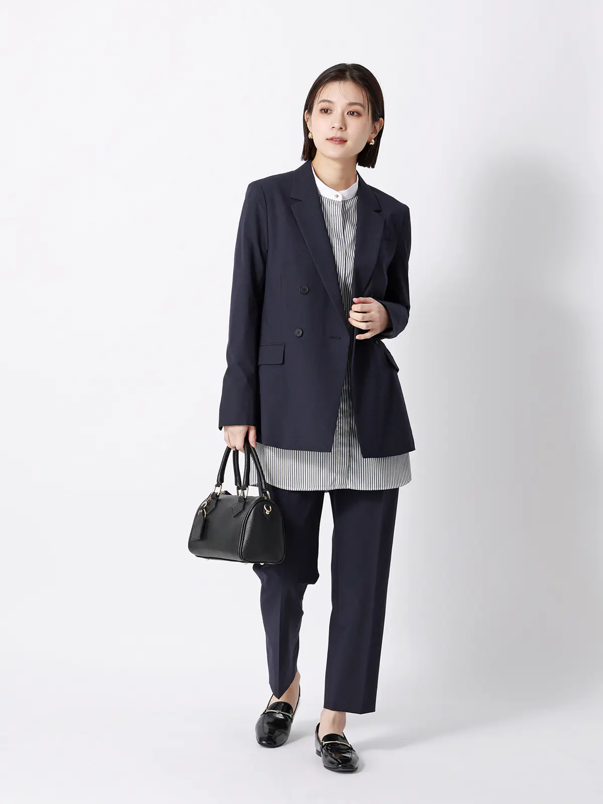 タックテーパードパンツ/ウォッシャブル/ストレッチ/UVカット/TRトロピカル/無地 ネイビー 36(7号)