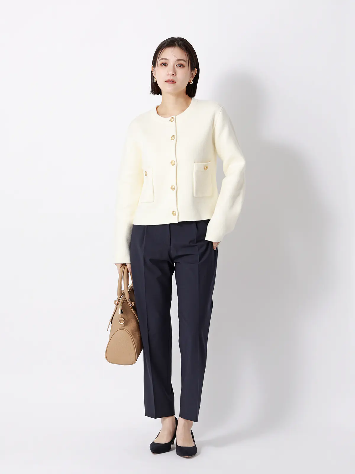 タックテーパードパンツ/ウォッシャブル/ストレッチ/UVカット/TRトロピカル/無地 ネイビー 36(7号)